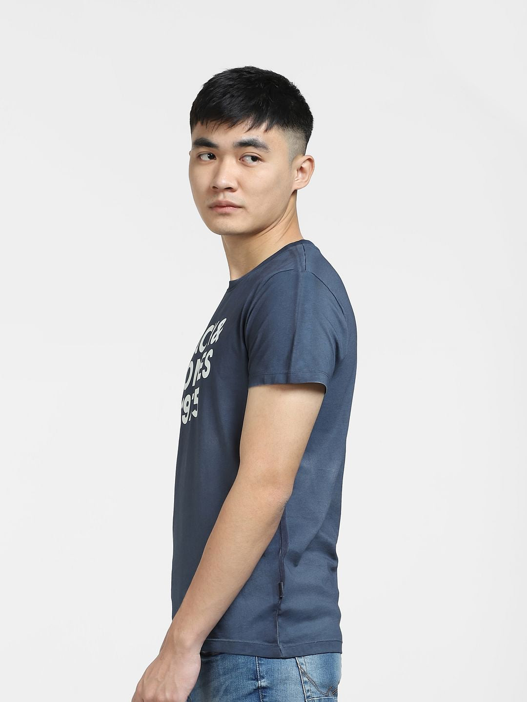 Blue Logo Print Crew Neck T-shirt