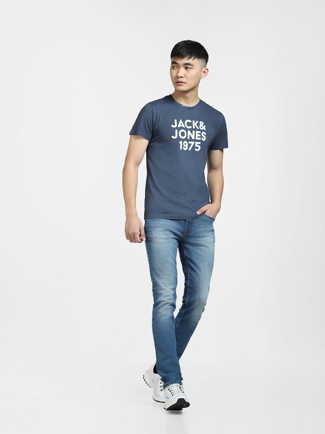 Blue Logo Print Crew Neck T-shirt