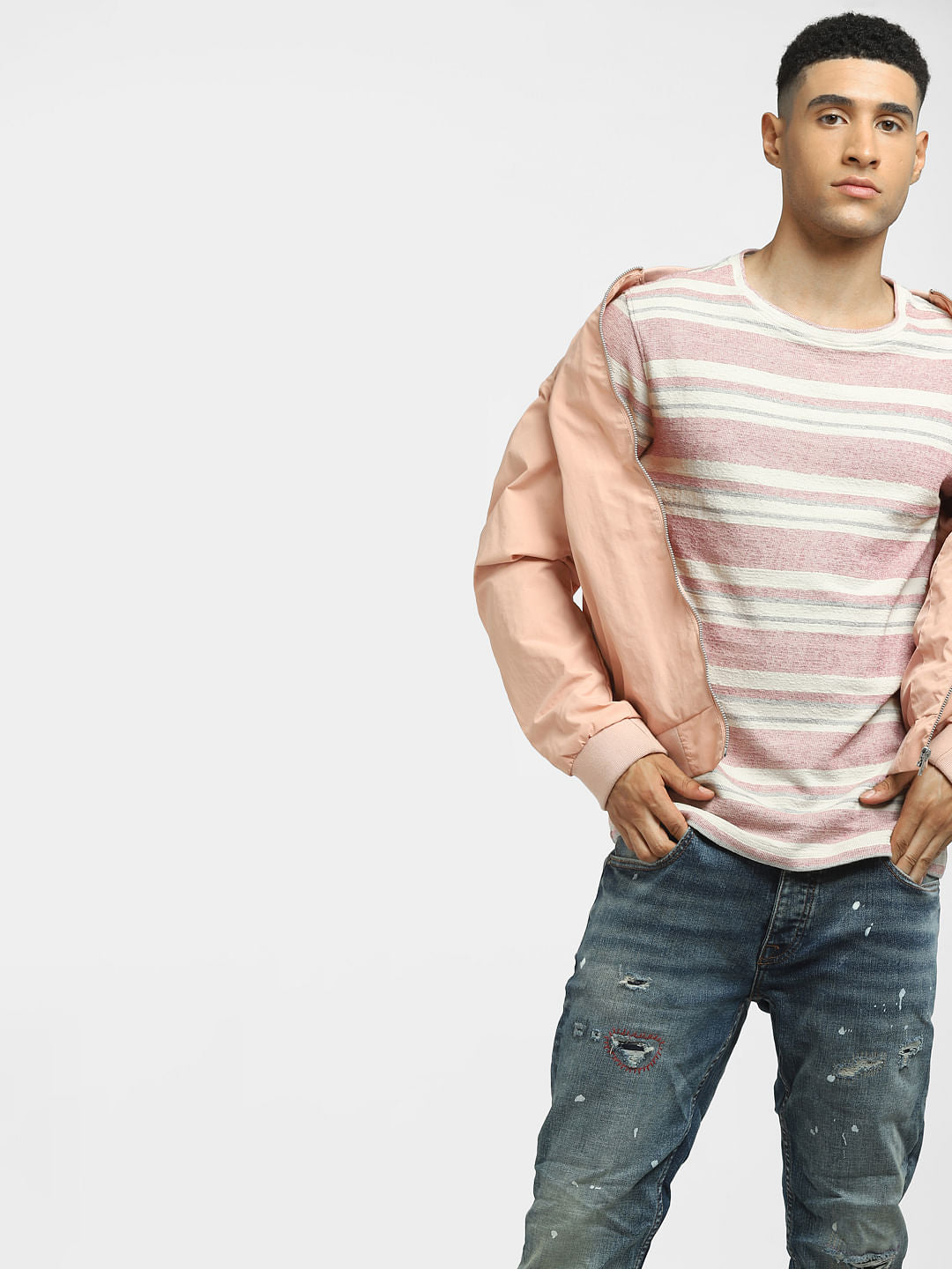 Pink Striped Crew Neck T-shirt - S