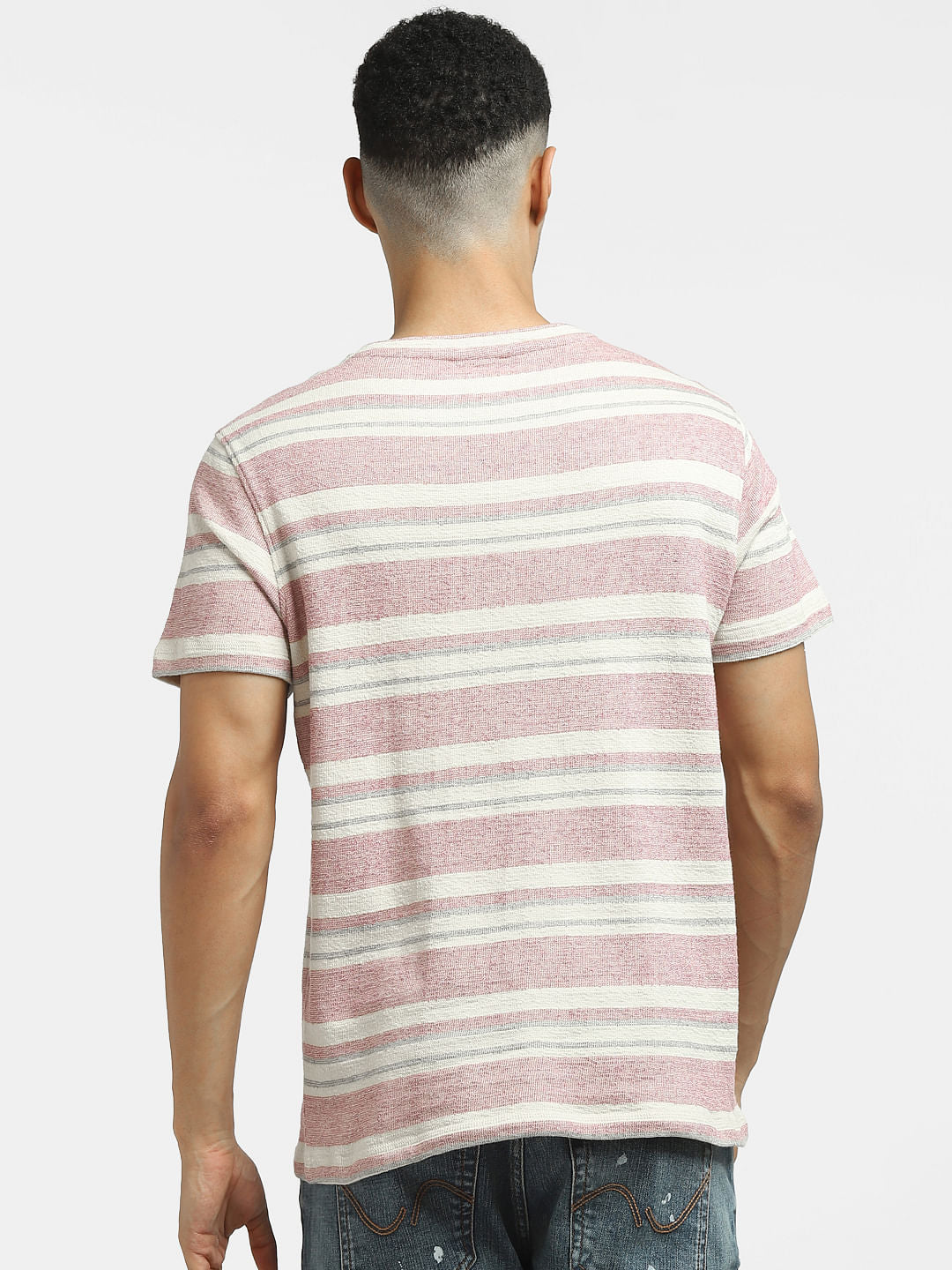 Pink Striped Crew Neck T-shirt