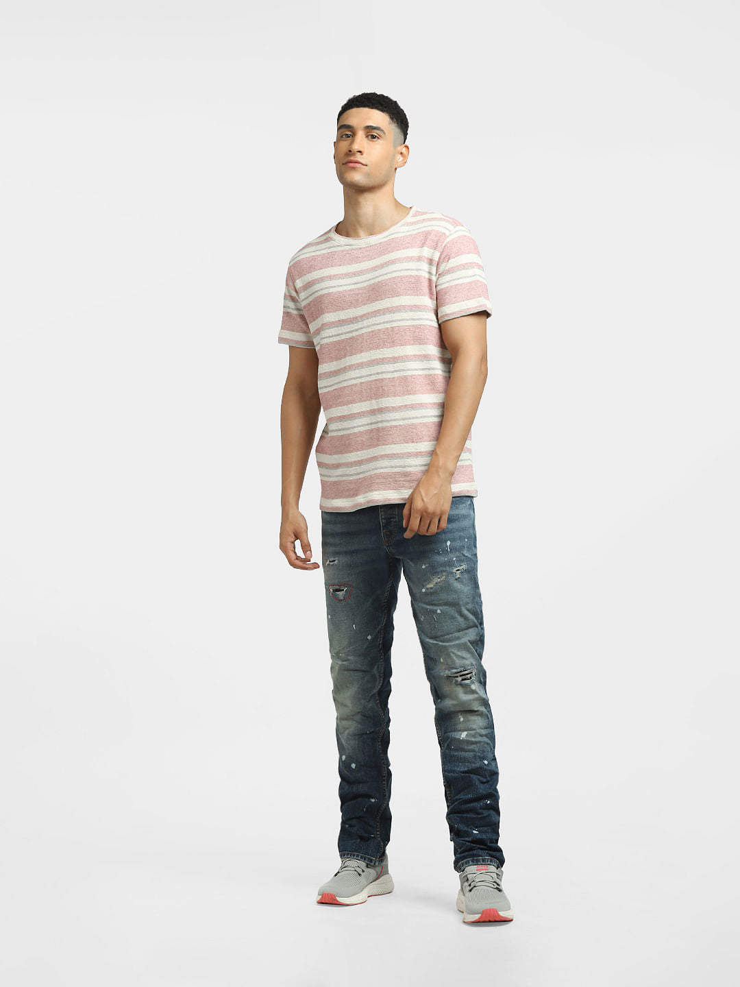 Pink Striped Crew Neck T-shirt