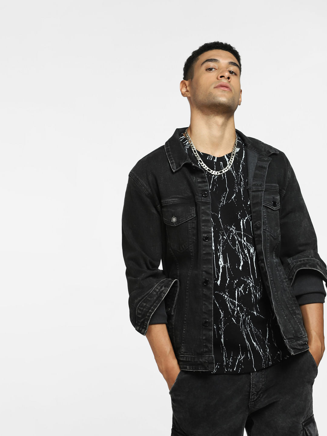 Black Abstract Print Crew Neck T-shirt - S