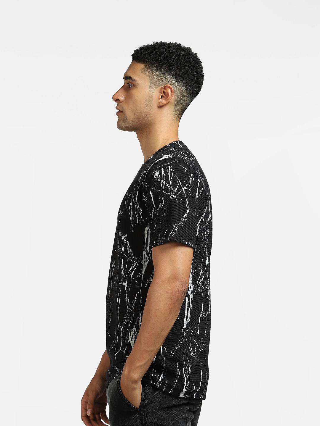 Black Abstract Print Crew Neck T-shirt