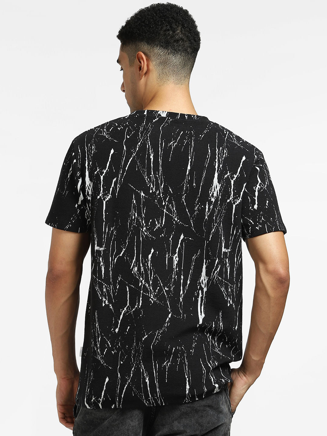 Black Abstract Print Crew Neck T-shirt