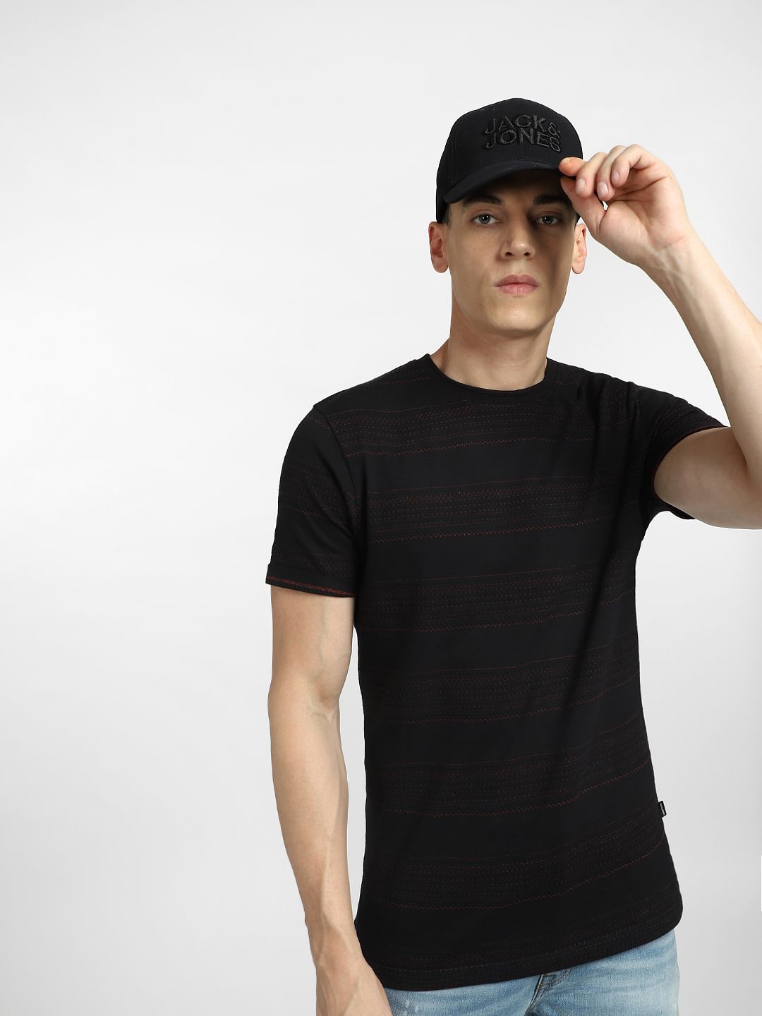 Black Striped Crew Neck T-shirt - S