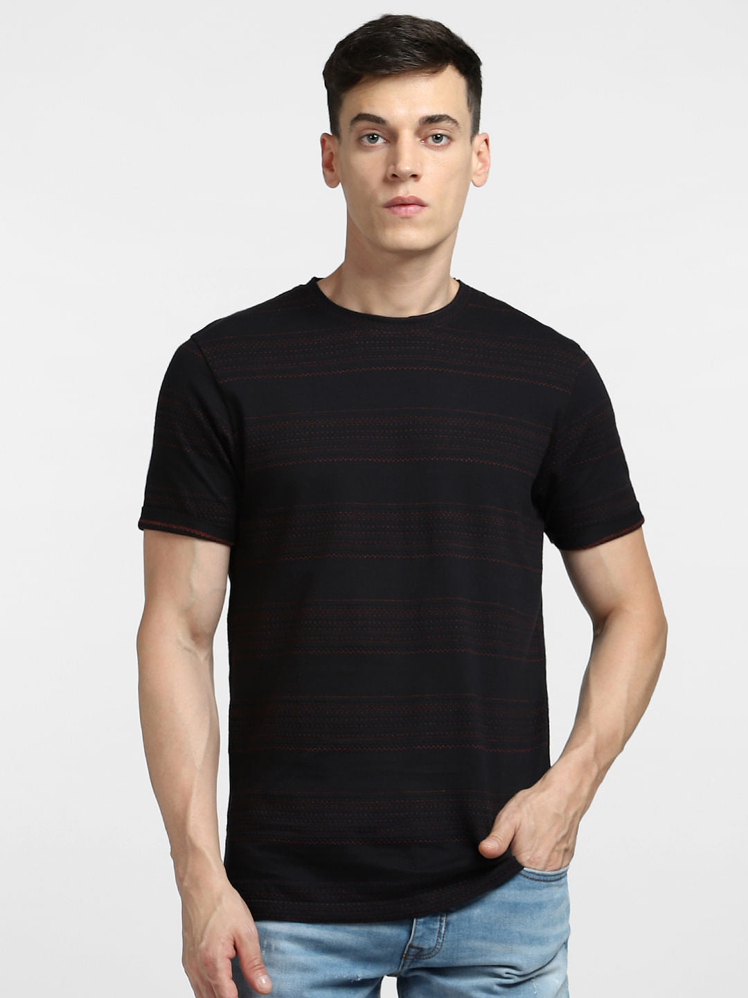 Black Striped Crew Neck T-shirt