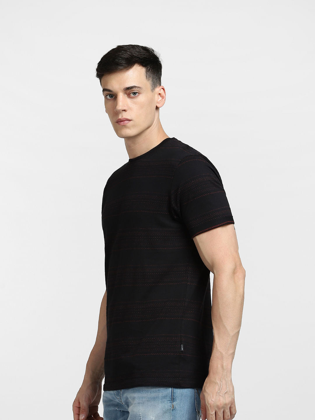 Black Striped Crew Neck T-shirt
