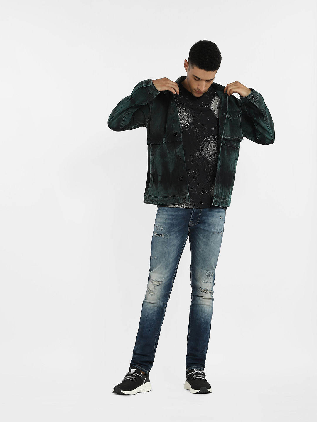 Black Coin Print Crew Neck T-shirt - S