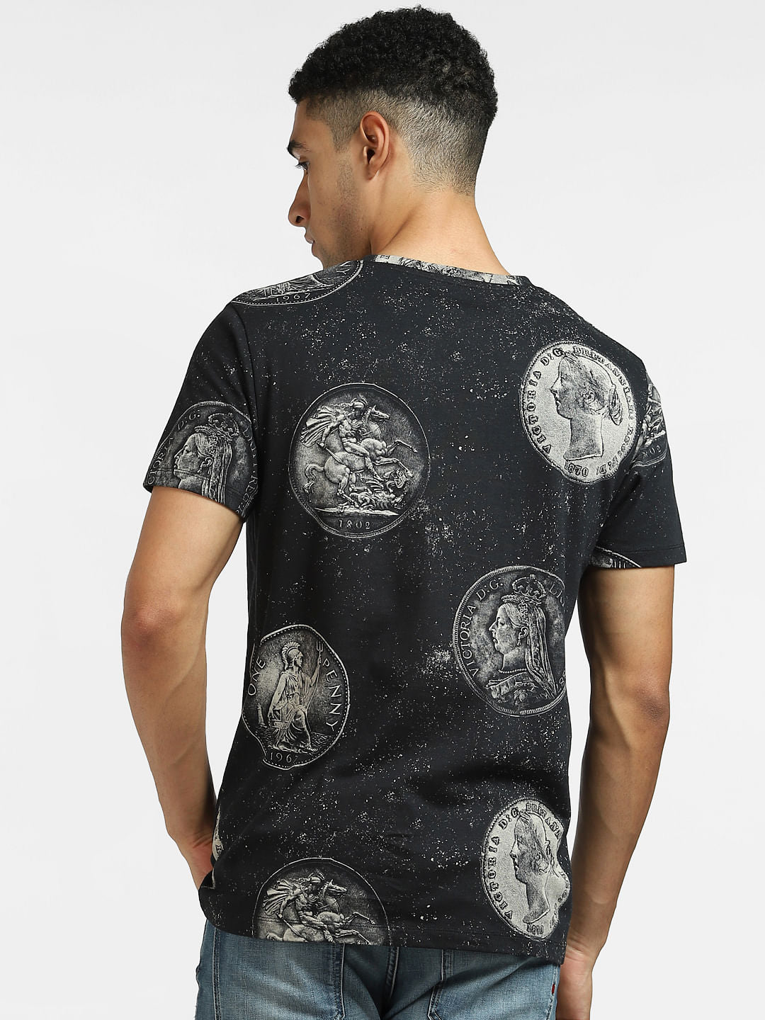 Black Coin Print Crew Neck T-shirt