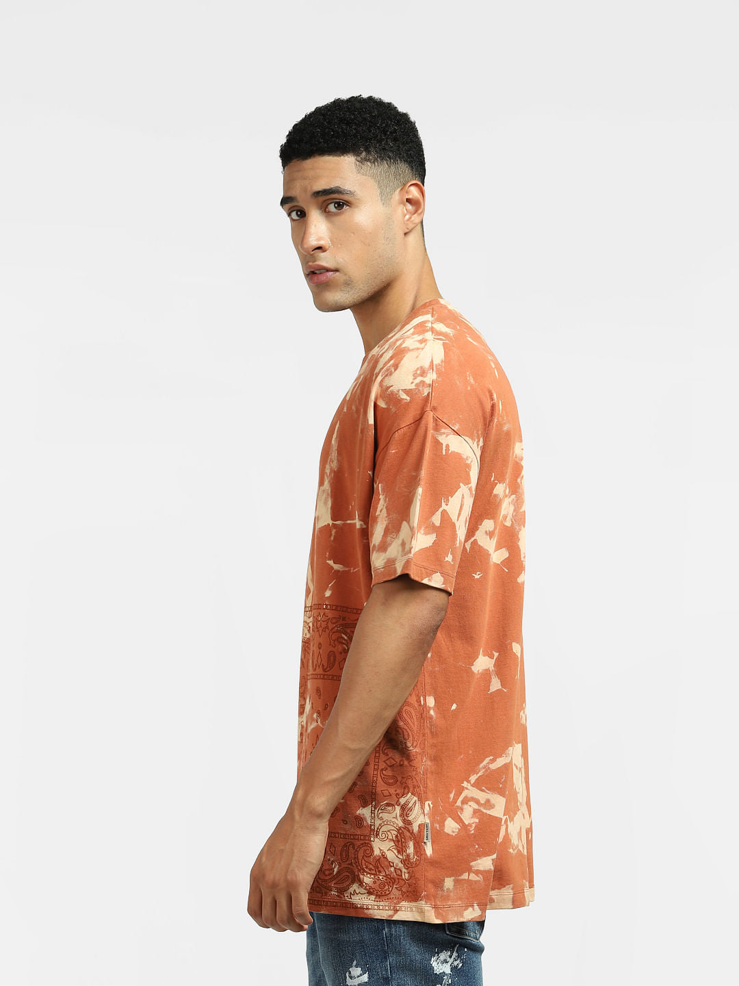 Brown Abstract Print Crew Neck T-shirt