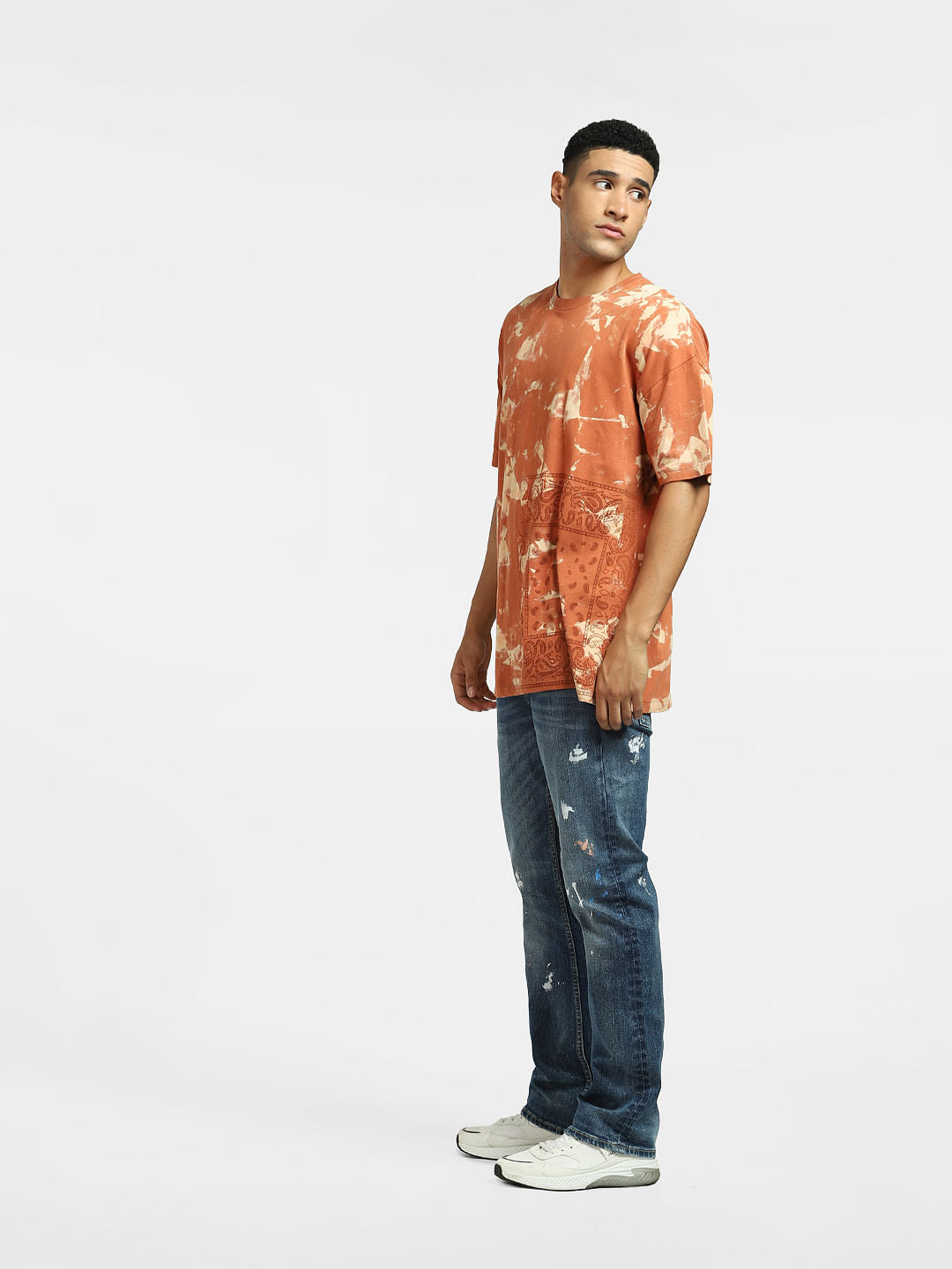 Brown Abstract Print Crew Neck T-shirt