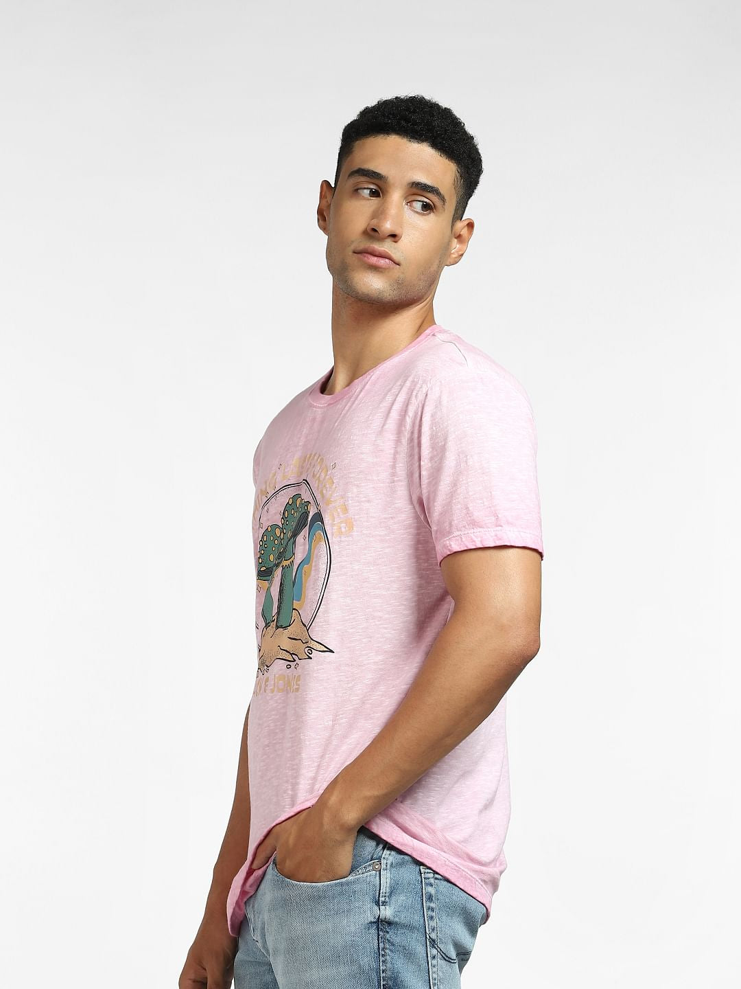 Pink Mushroom Print Crew Neck T-shirt