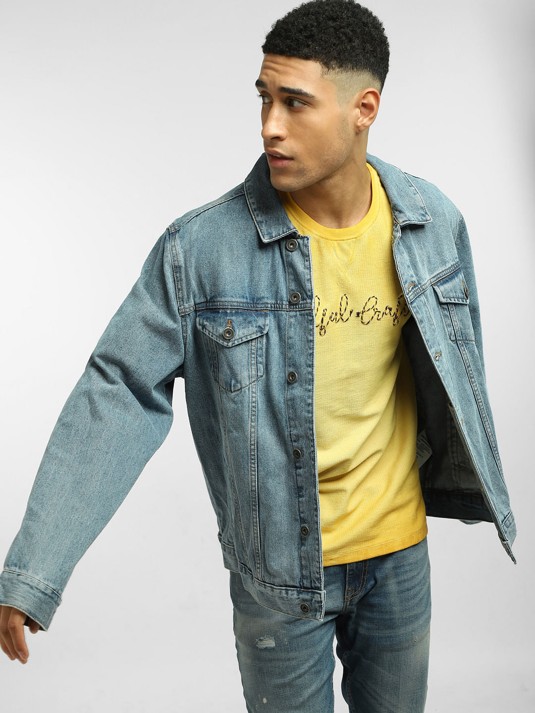 Yellow Embroidered Crew Neck T-shirt - S