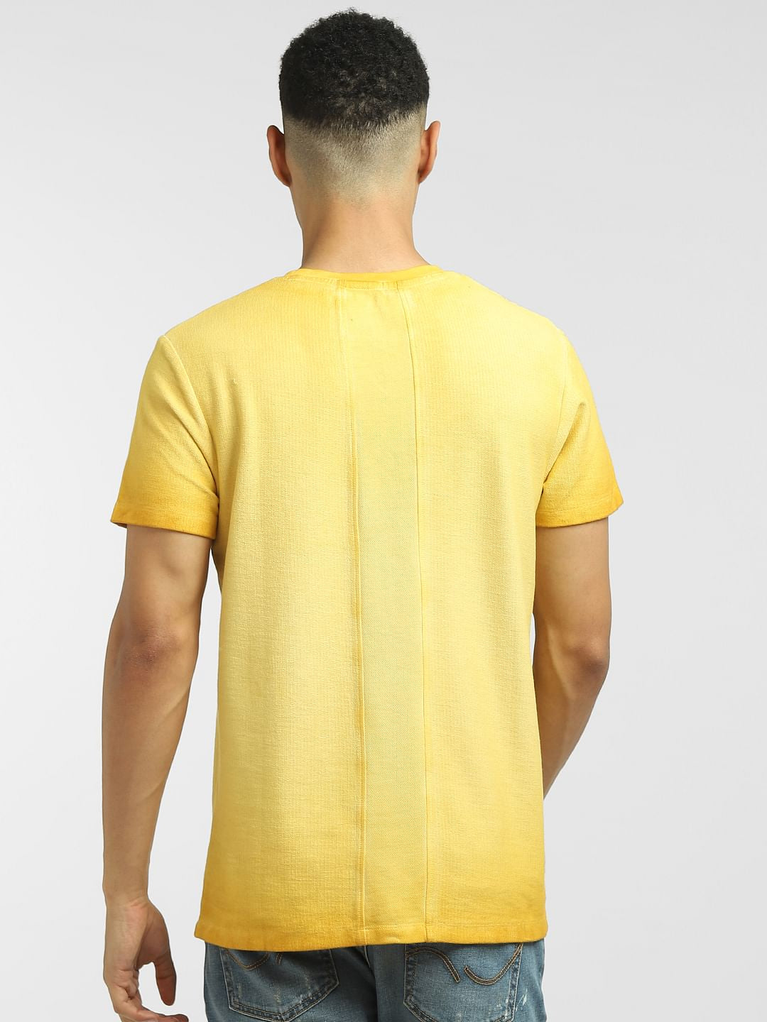 Yellow Embroidered Crew Neck T-shirt