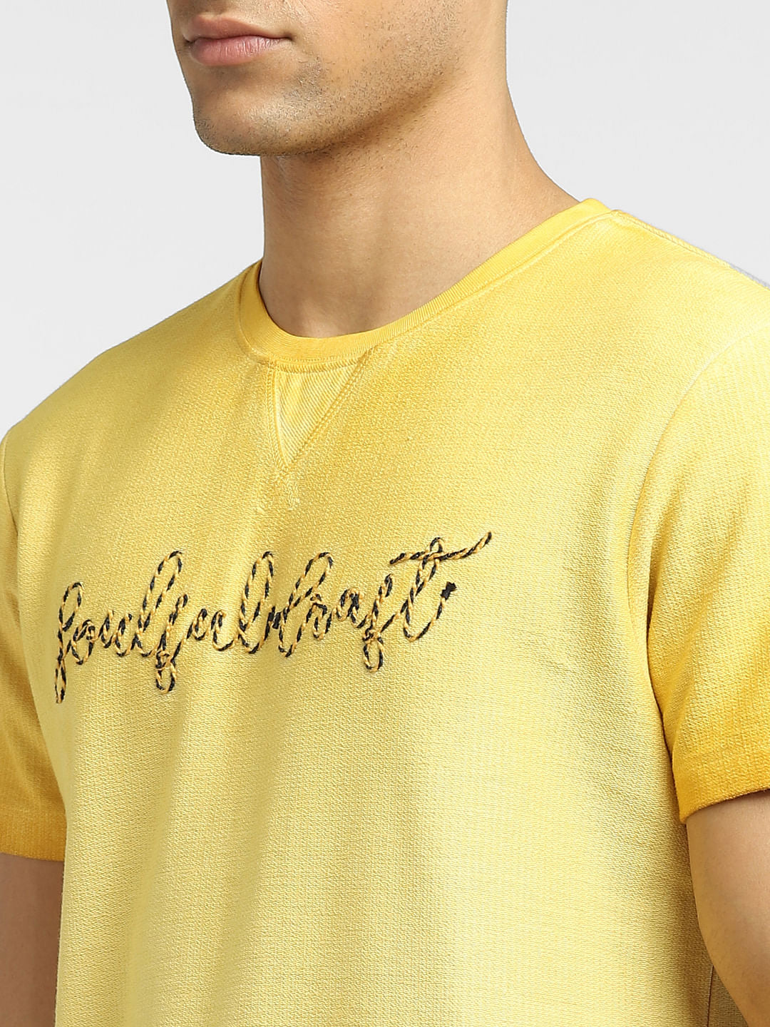Yellow Embroidered Crew Neck T-shirt