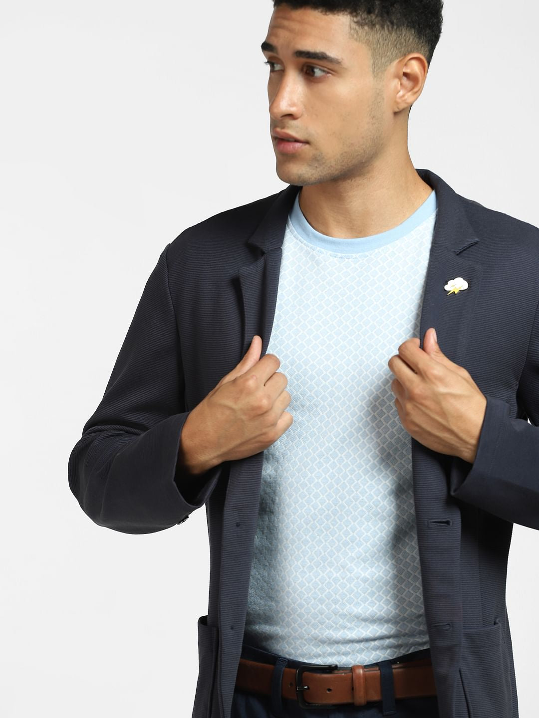 Light Blue All Over Print Crew Neck T-shirt - S