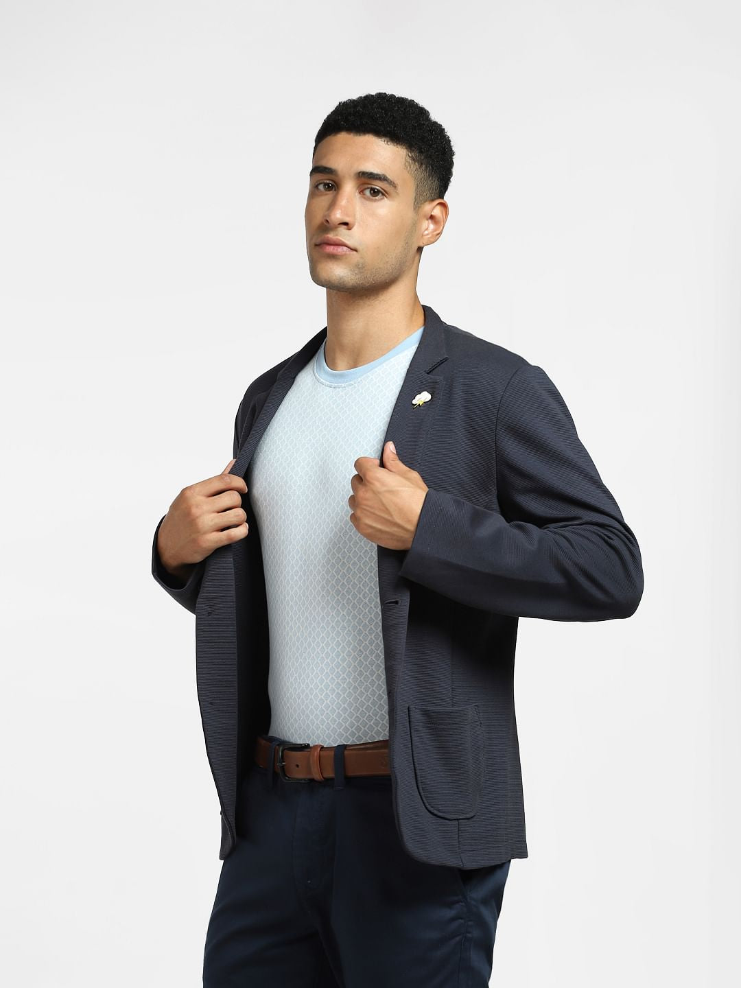 Light Blue All Over Print Crew Neck T-shirt