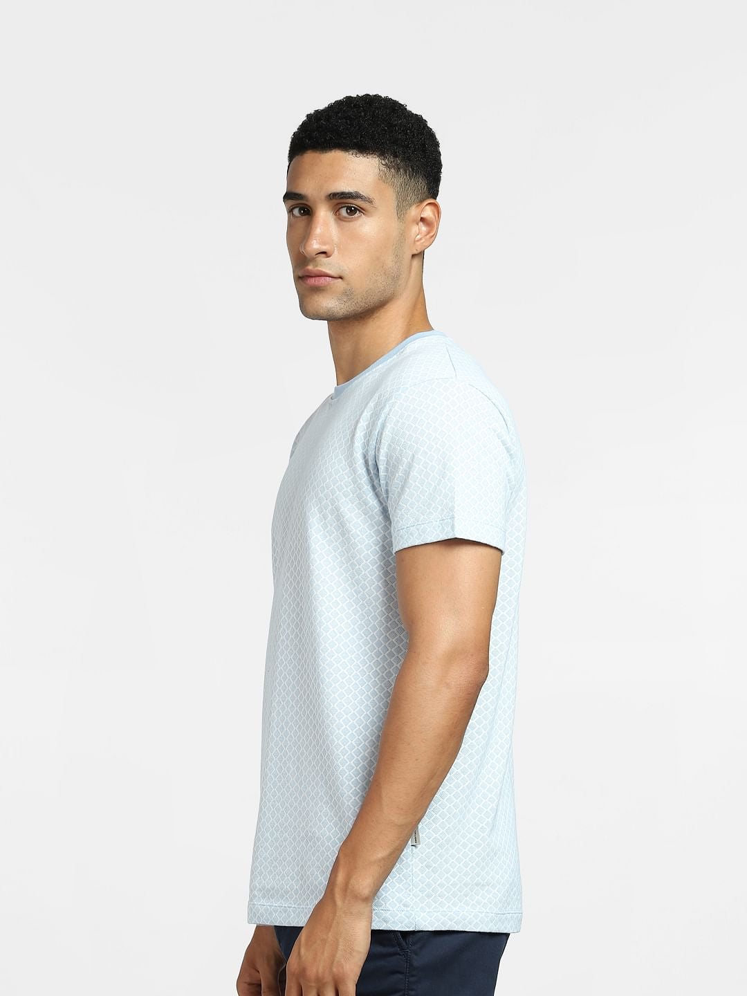 Light Blue All Over Print Crew Neck T-shirt