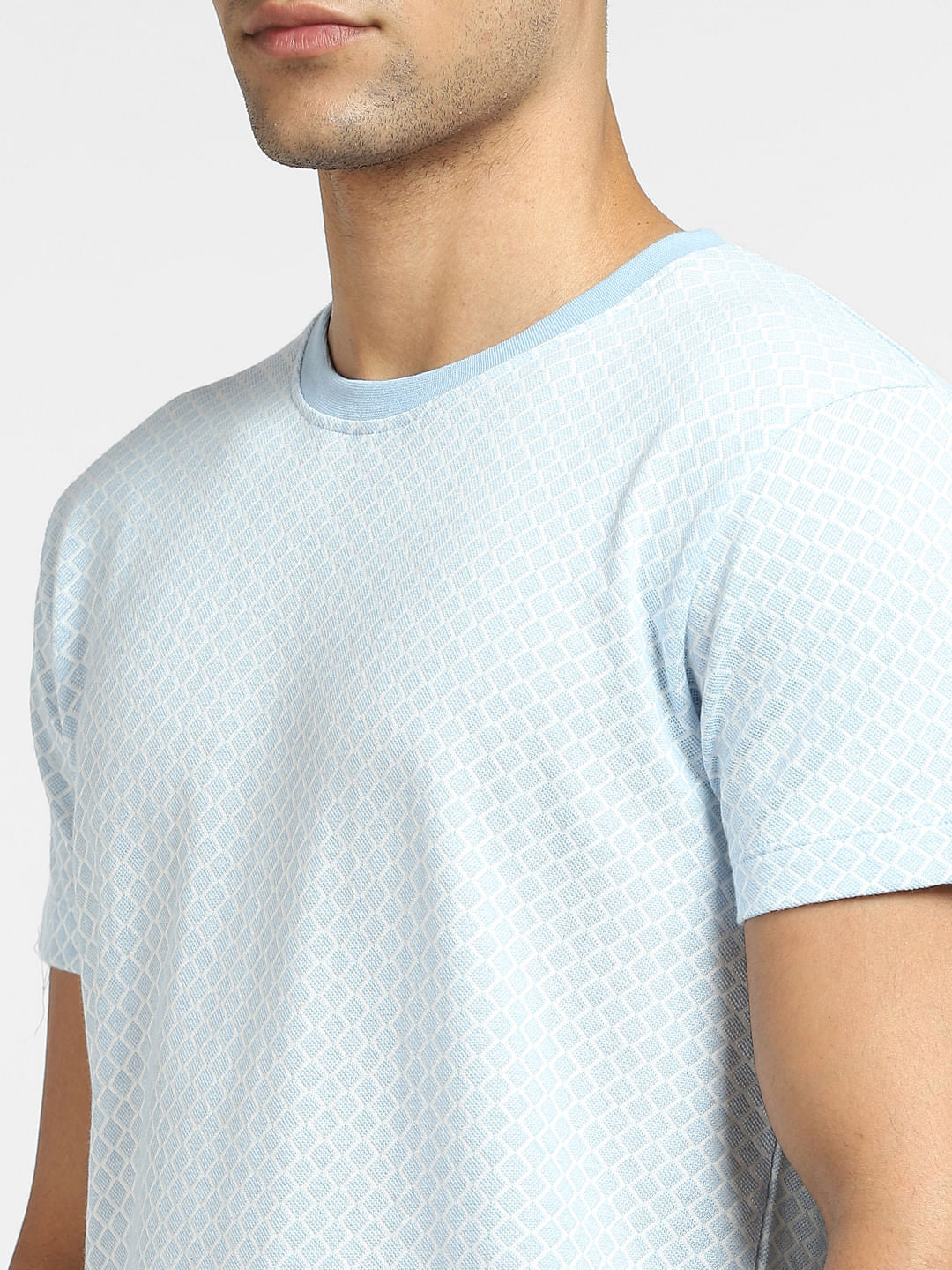 Light Blue All Over Print Crew Neck T-shirt