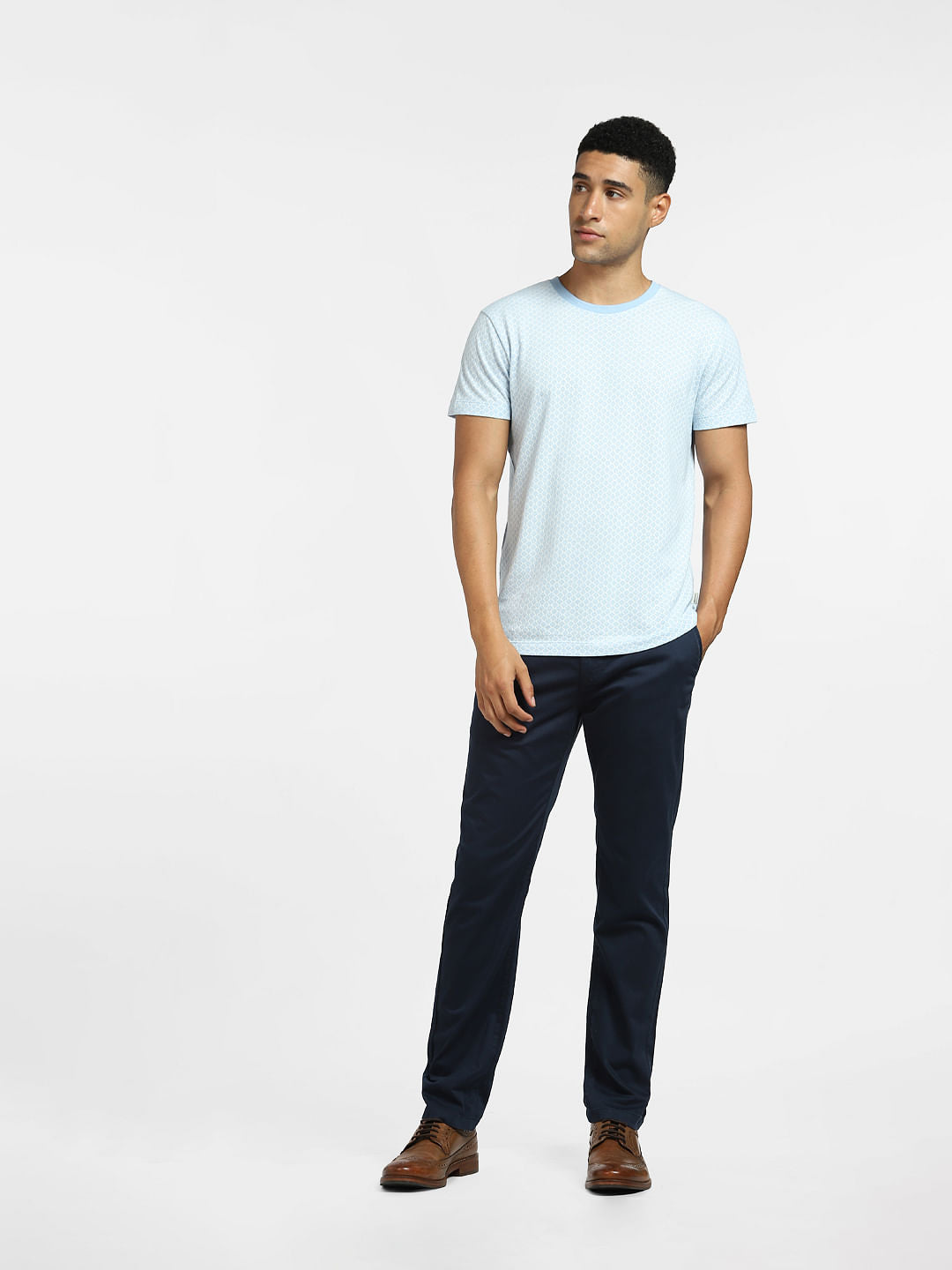 Light Blue All Over Print Crew Neck T-shirt