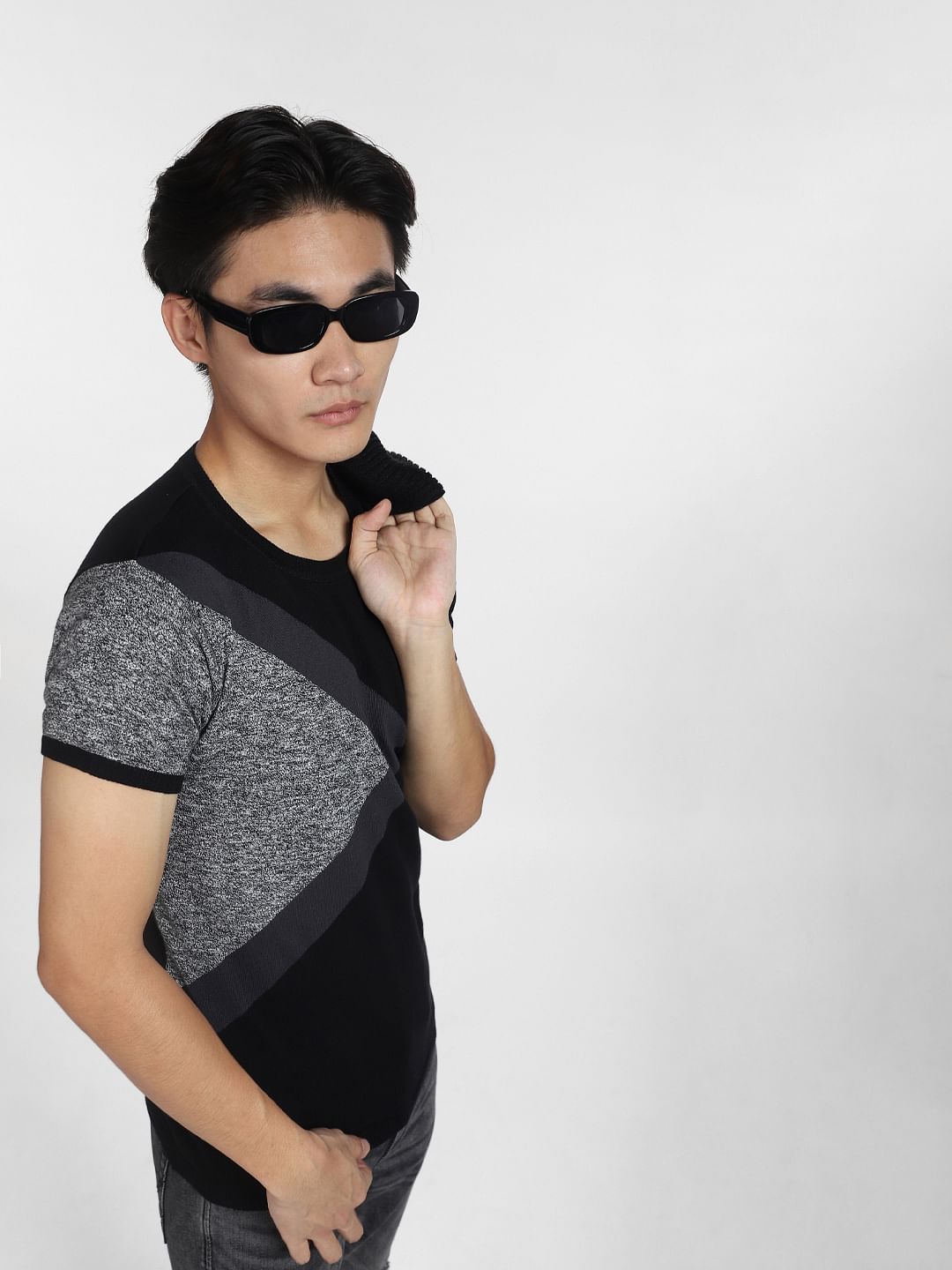 Black Jacquard Knitted Crew Neck T-shirt