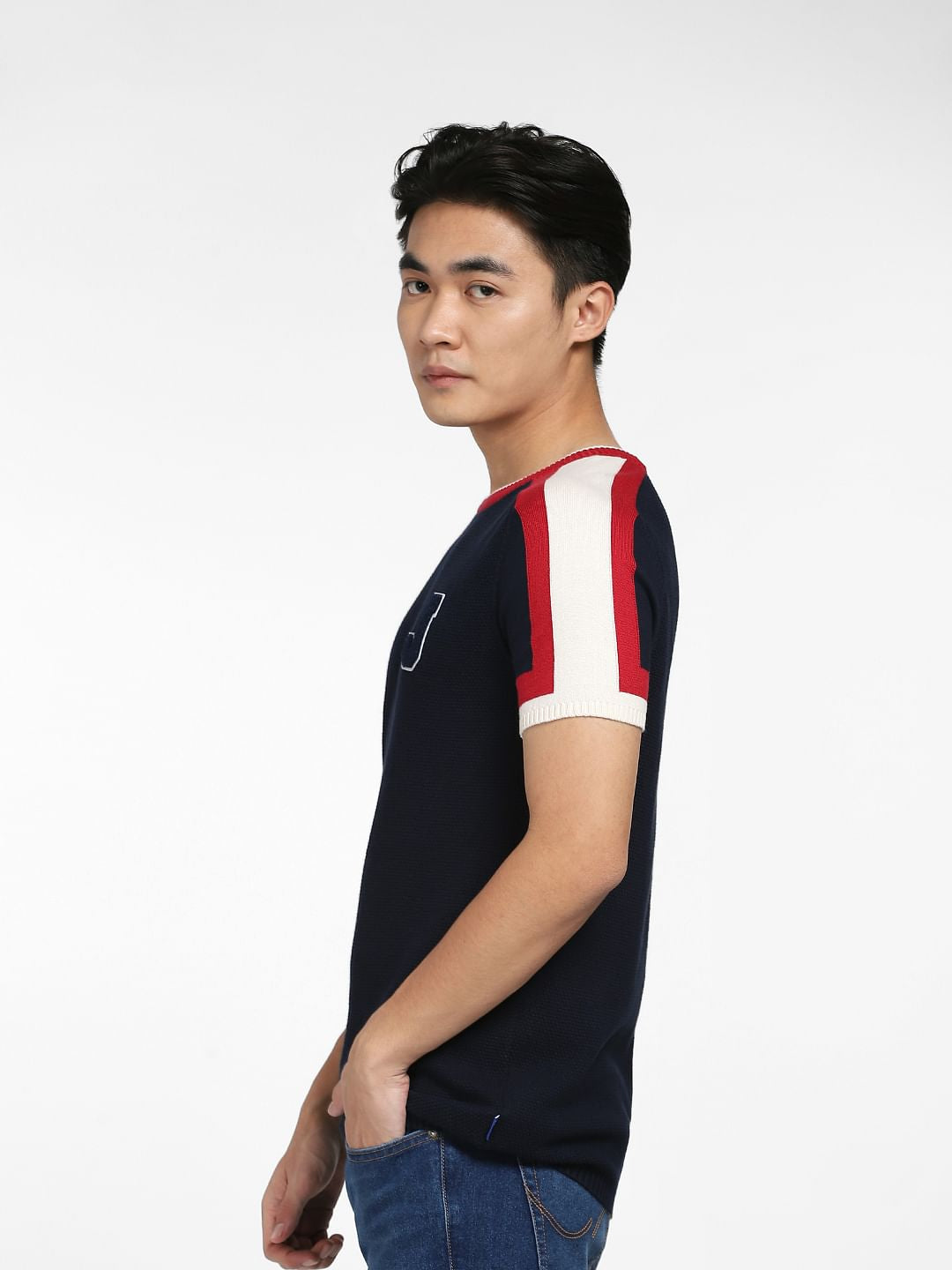 Blue Printed Knitted T-shirt