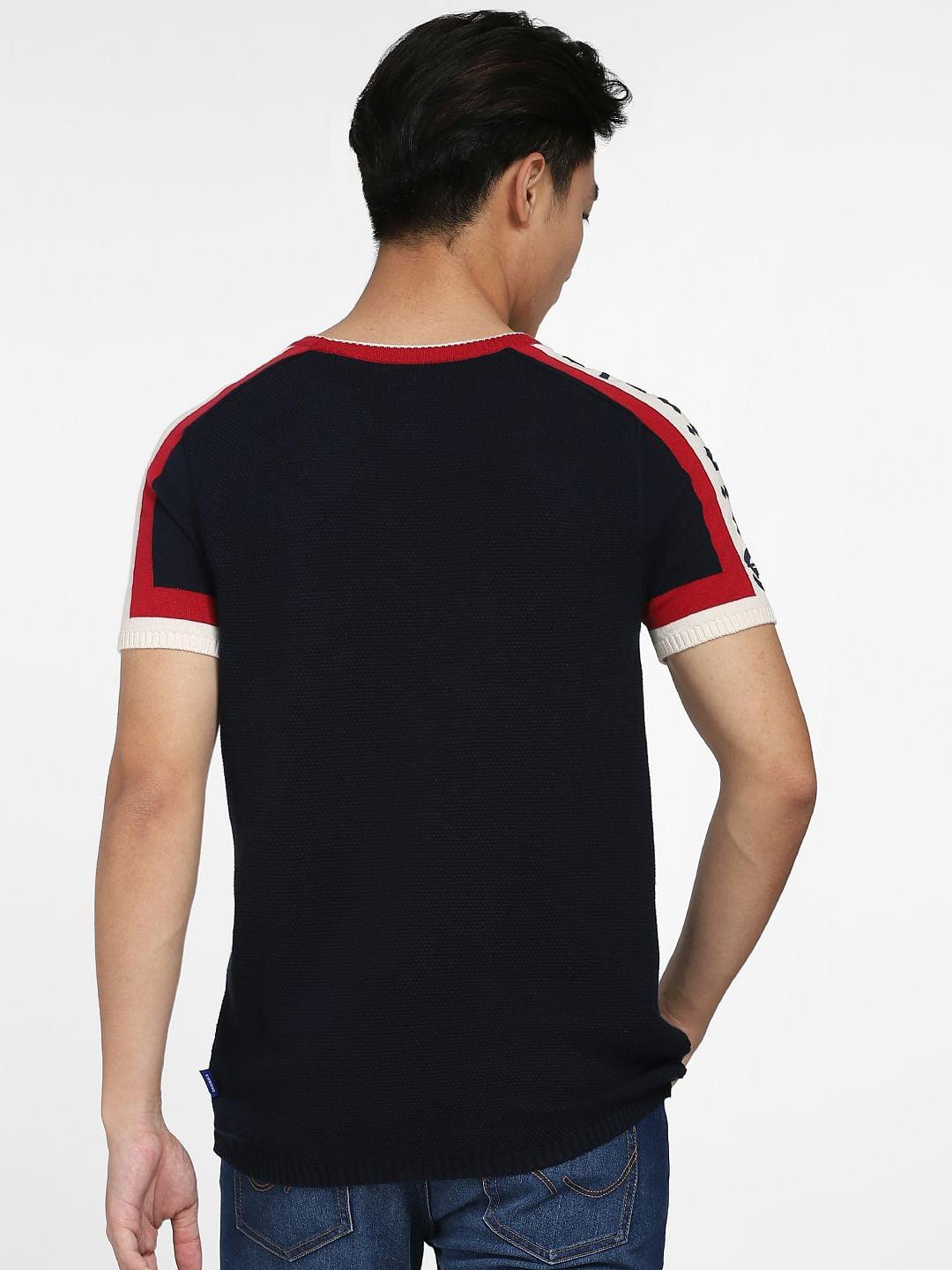 Blue Printed Knitted T-shirt