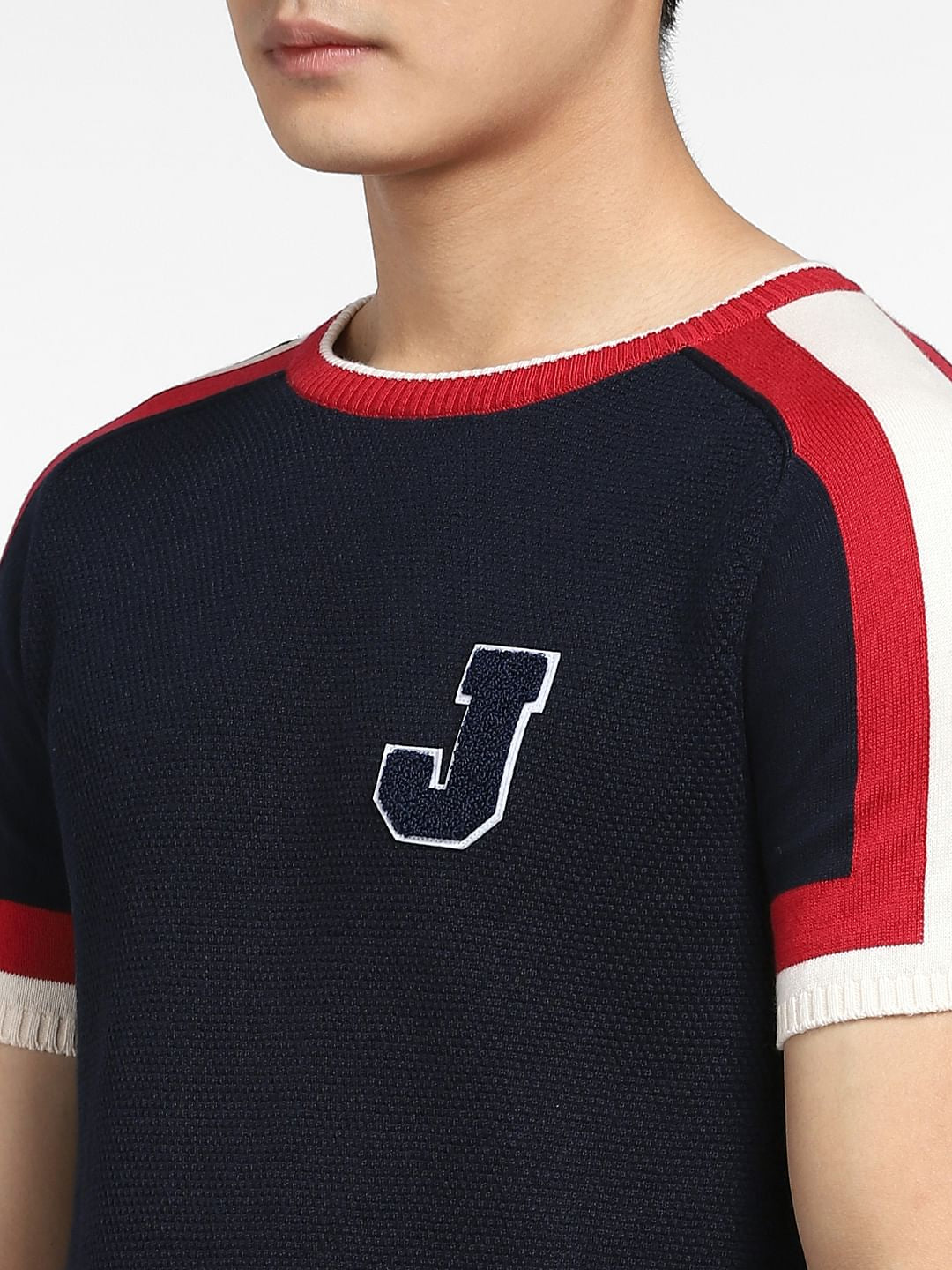 Blue Printed Knitted T-shirt