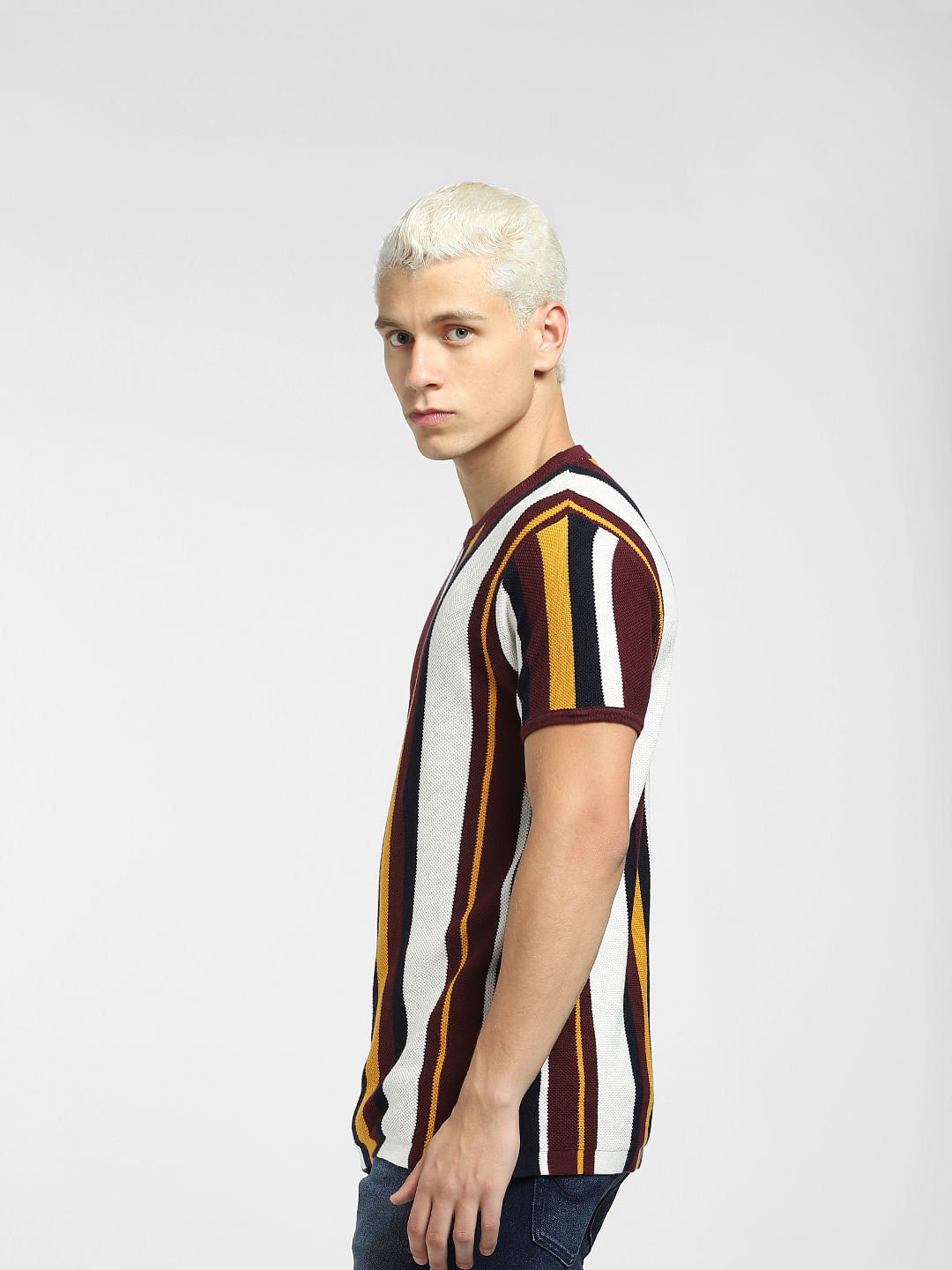 Maroon Colourblocked Knitted T-shirt