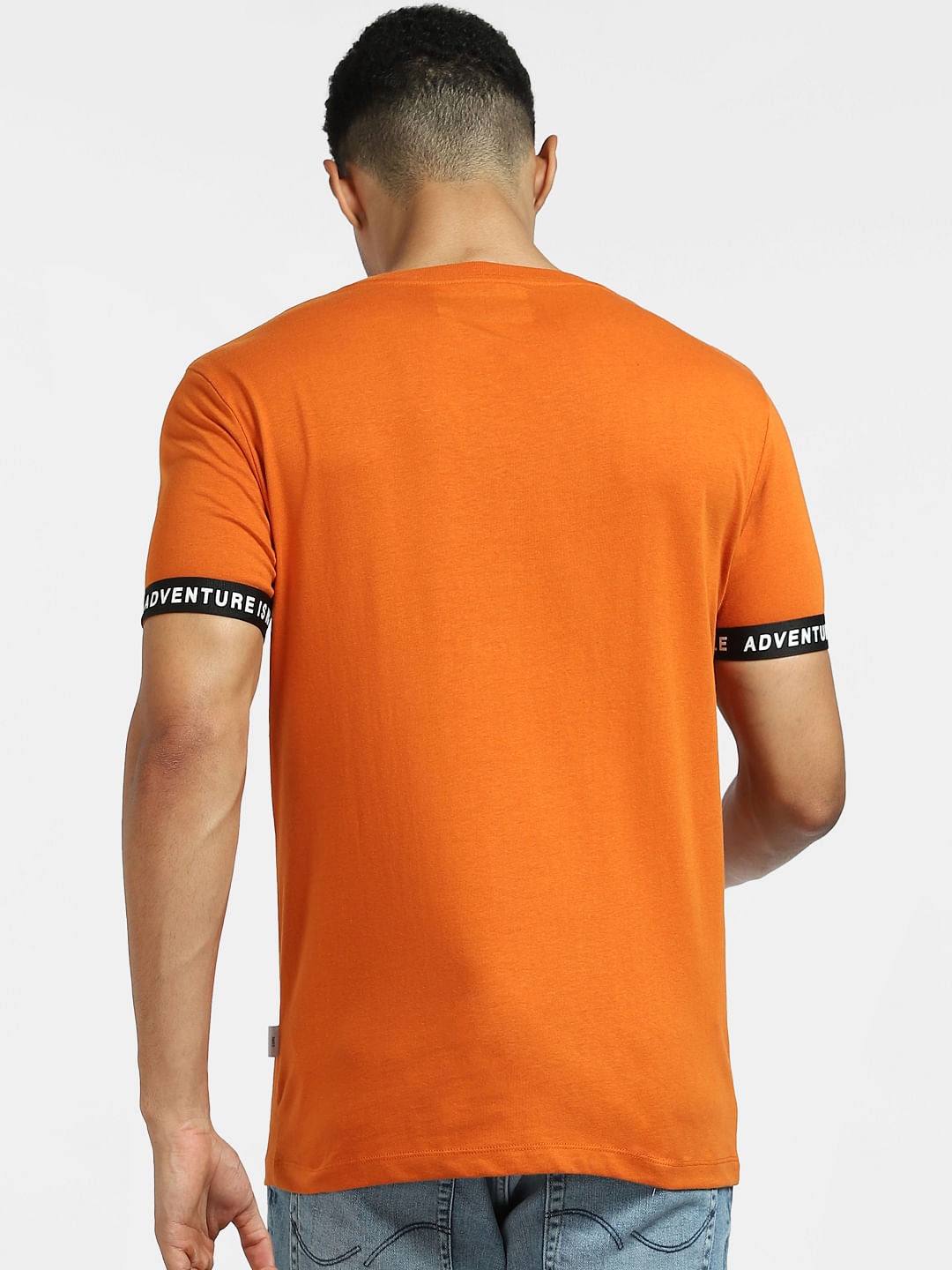 Orange Text Print Crew Neck T-shirt