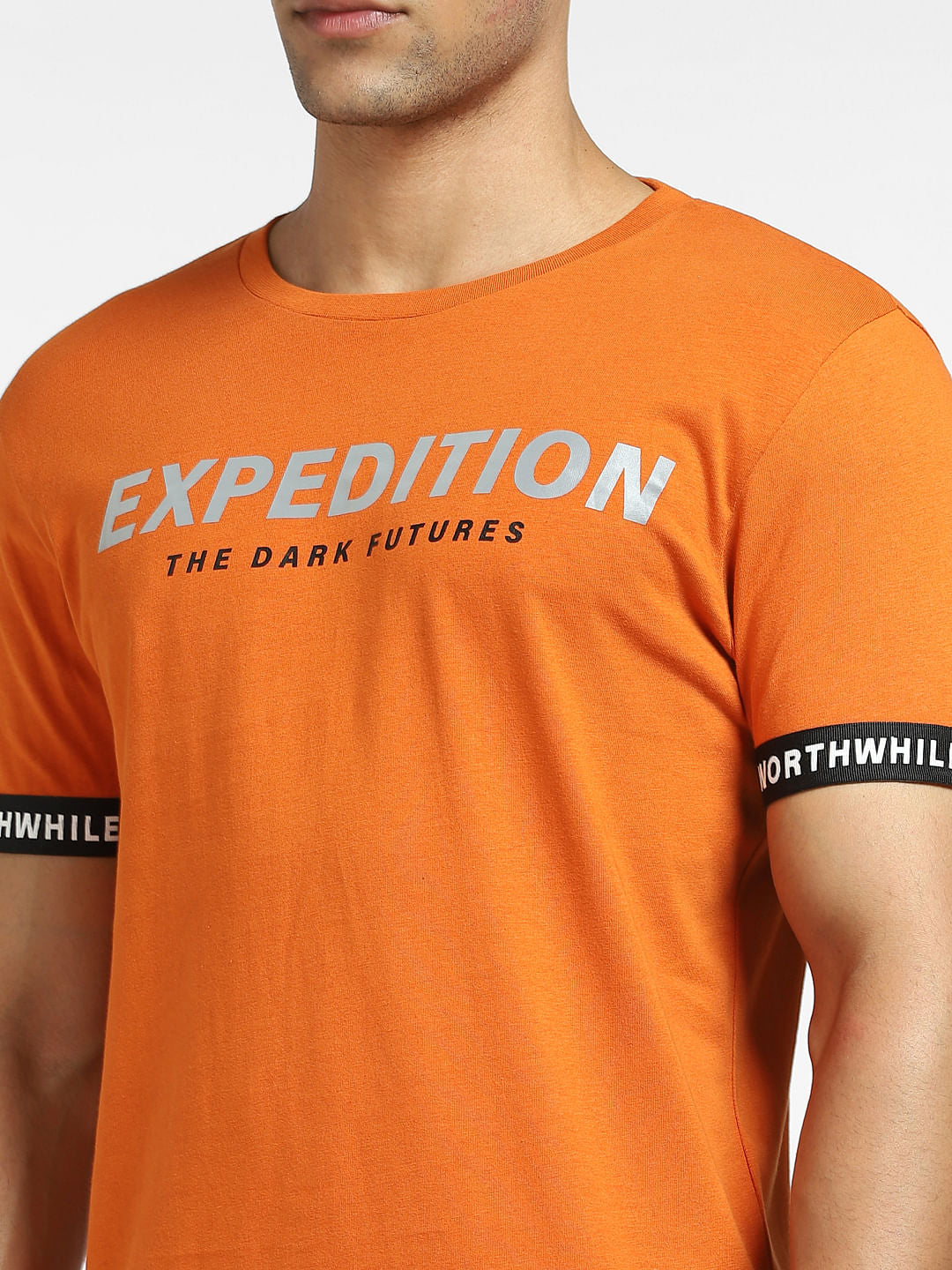 Orange Text Print Crew Neck T-shirt