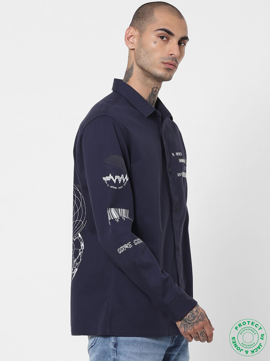 Blue Printed Full Sleeves Shirt