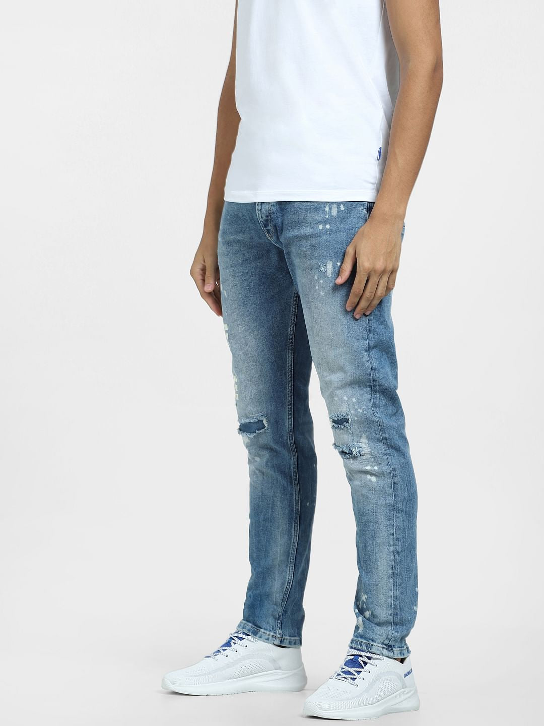 Blue Mid Rise Distressed Erik Anti Fit Jeans