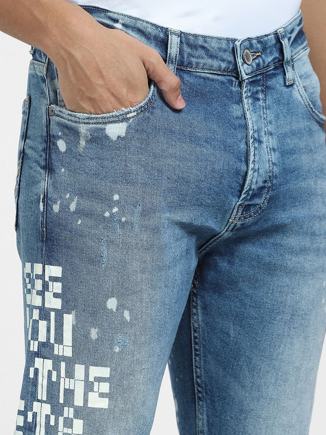Blue Mid Rise Distressed Erik Anti Fit Jeans