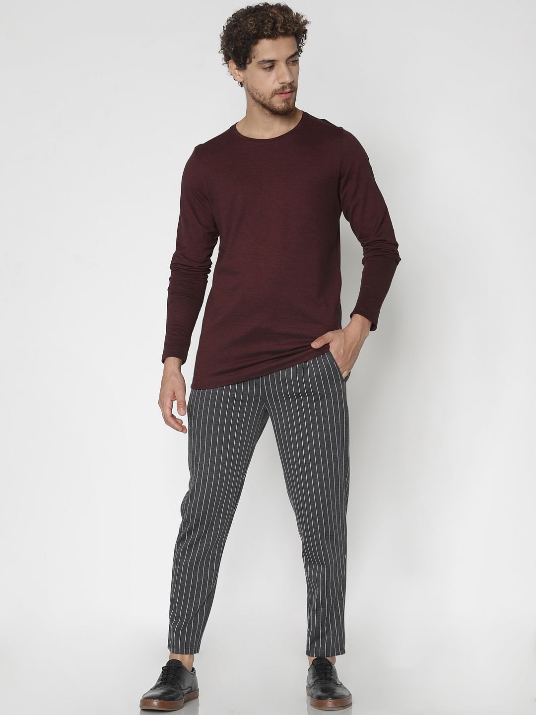 Maroon Knit Crew Neck T-shirt - S