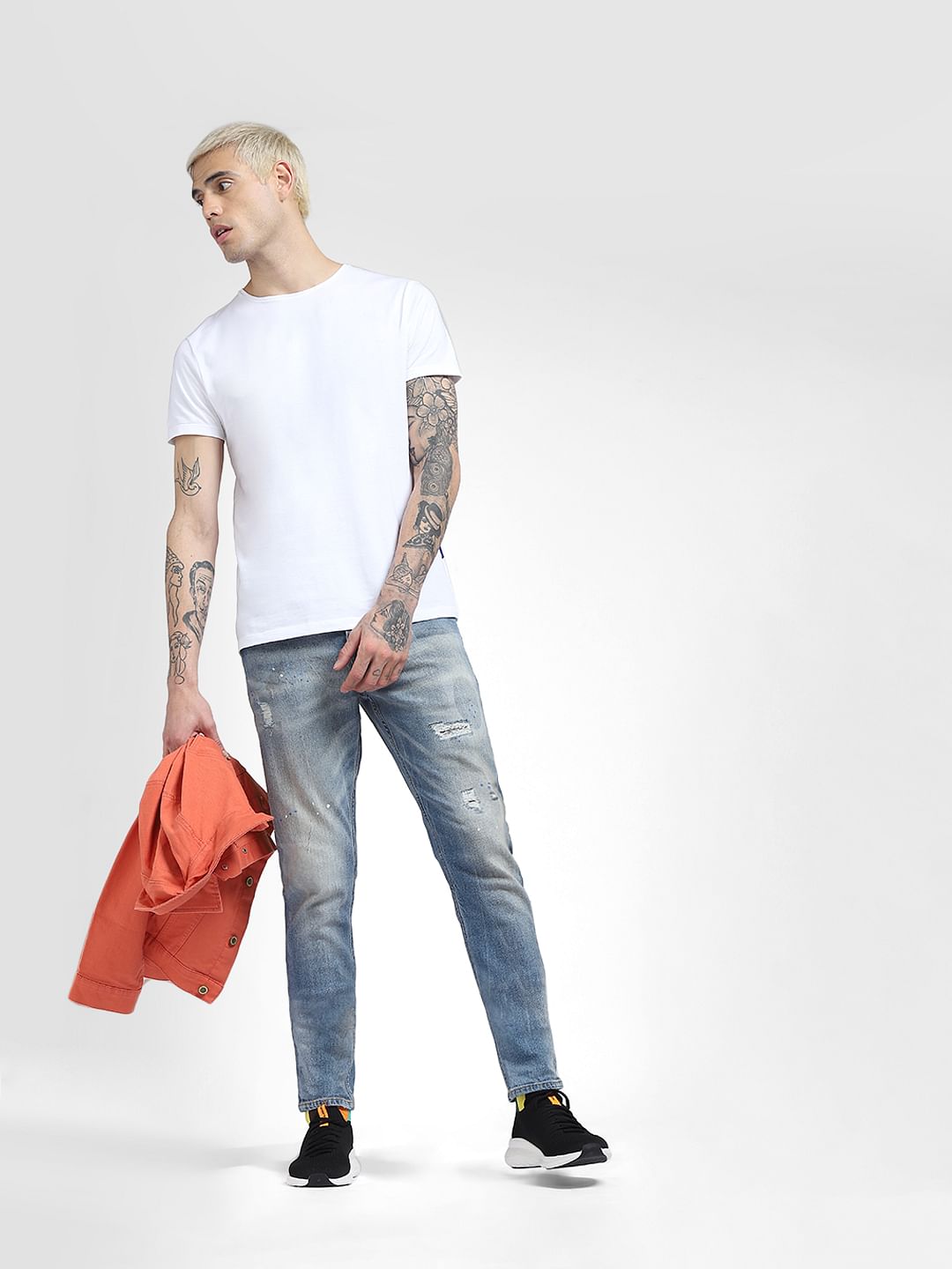 Light Blue Low Rise Glenn Ripped Slim Fit Jeans - 28/30