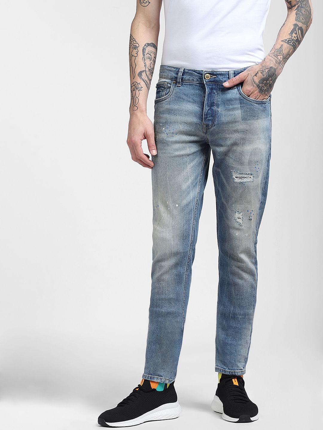 Light Blue Low Rise Glenn Ripped Slim Fit Jeans