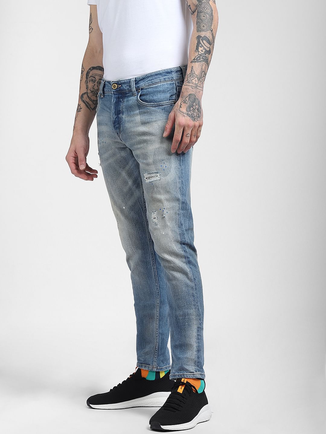 Light Blue Low Rise Glenn Ripped Slim Fit Jeans