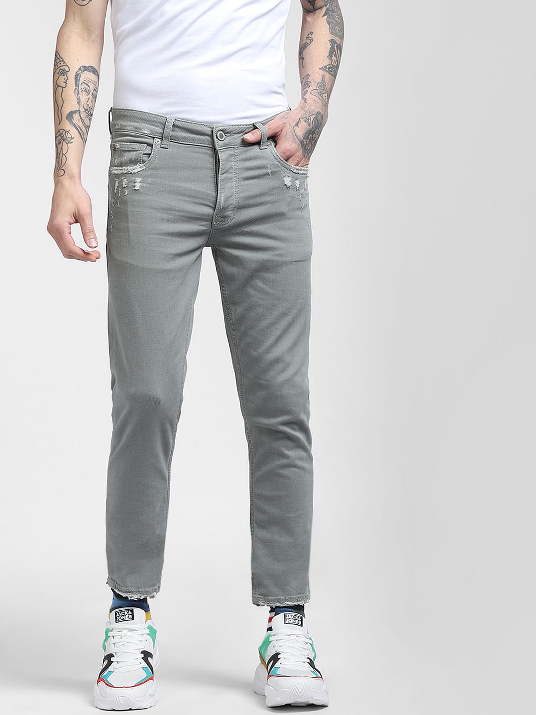 Light Green Low Rise Glenn Ripped Slim Fit Jeans
