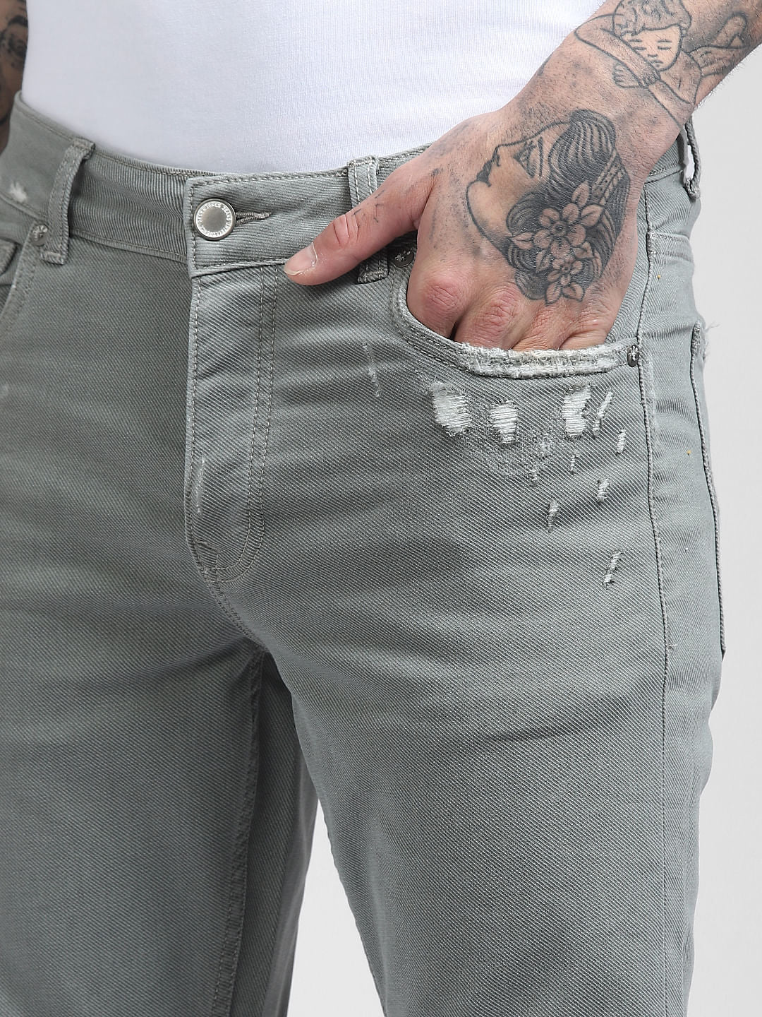 Light Green Low Rise Glenn Ripped Slim Fit Jeans