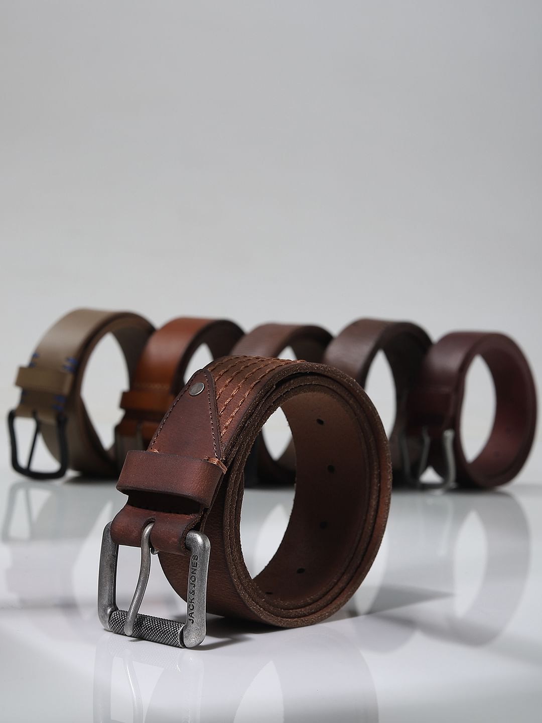 Brown Burnished Leather Belt - 32