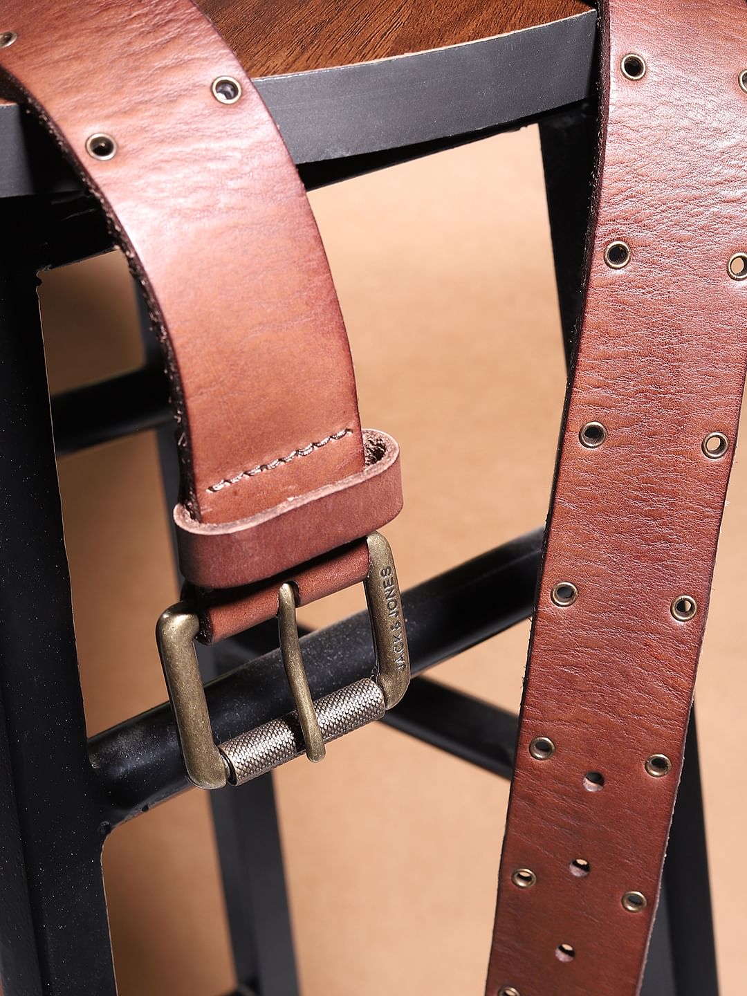 Brown Rivet Detail Leather Belt - 32