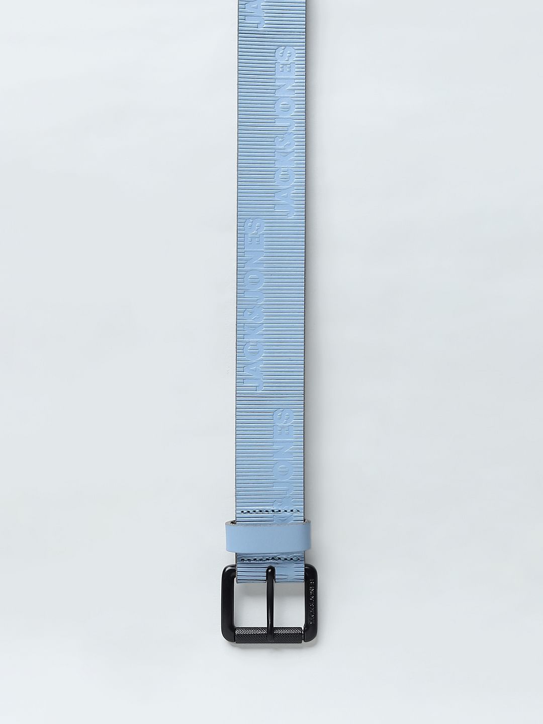 Blue Textured Logo Leather Belt