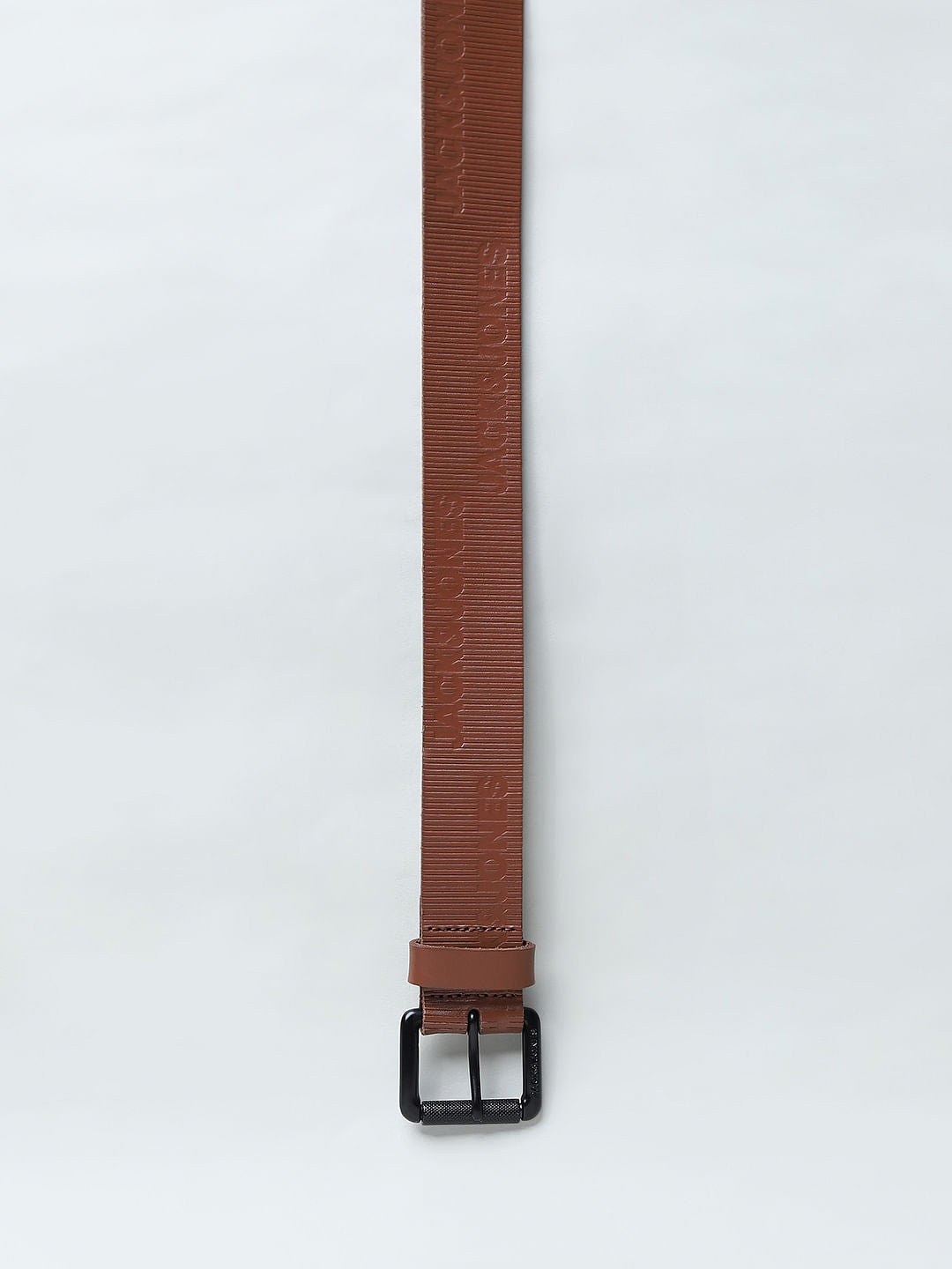 Brown Textured Logo Leather Belt