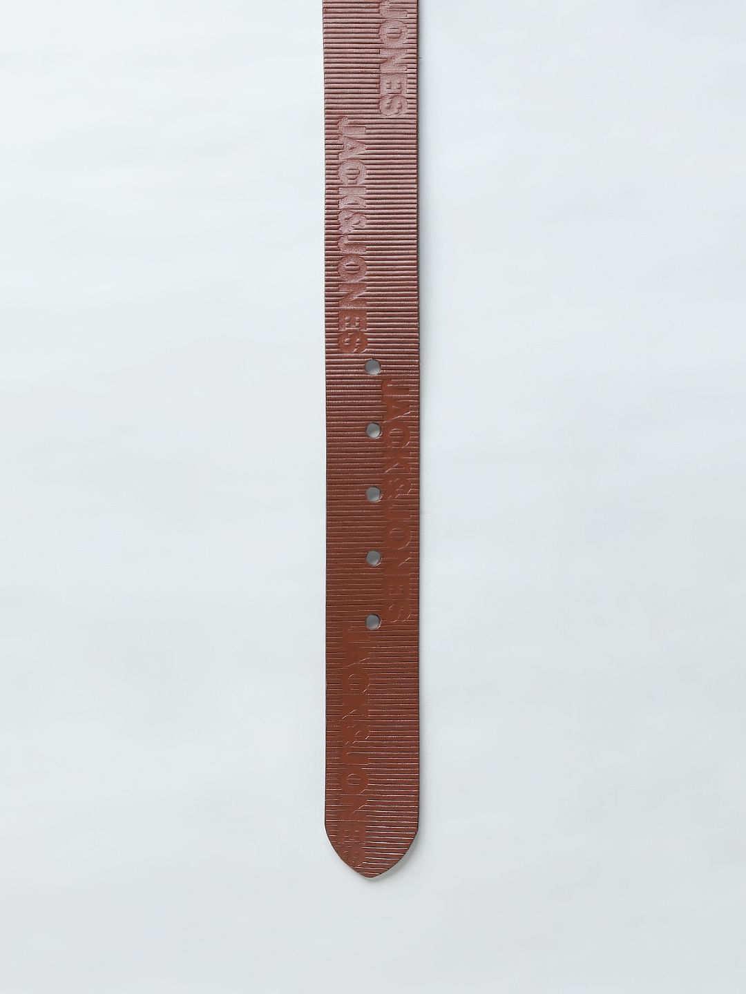 Brown Textured Logo Leather Belt