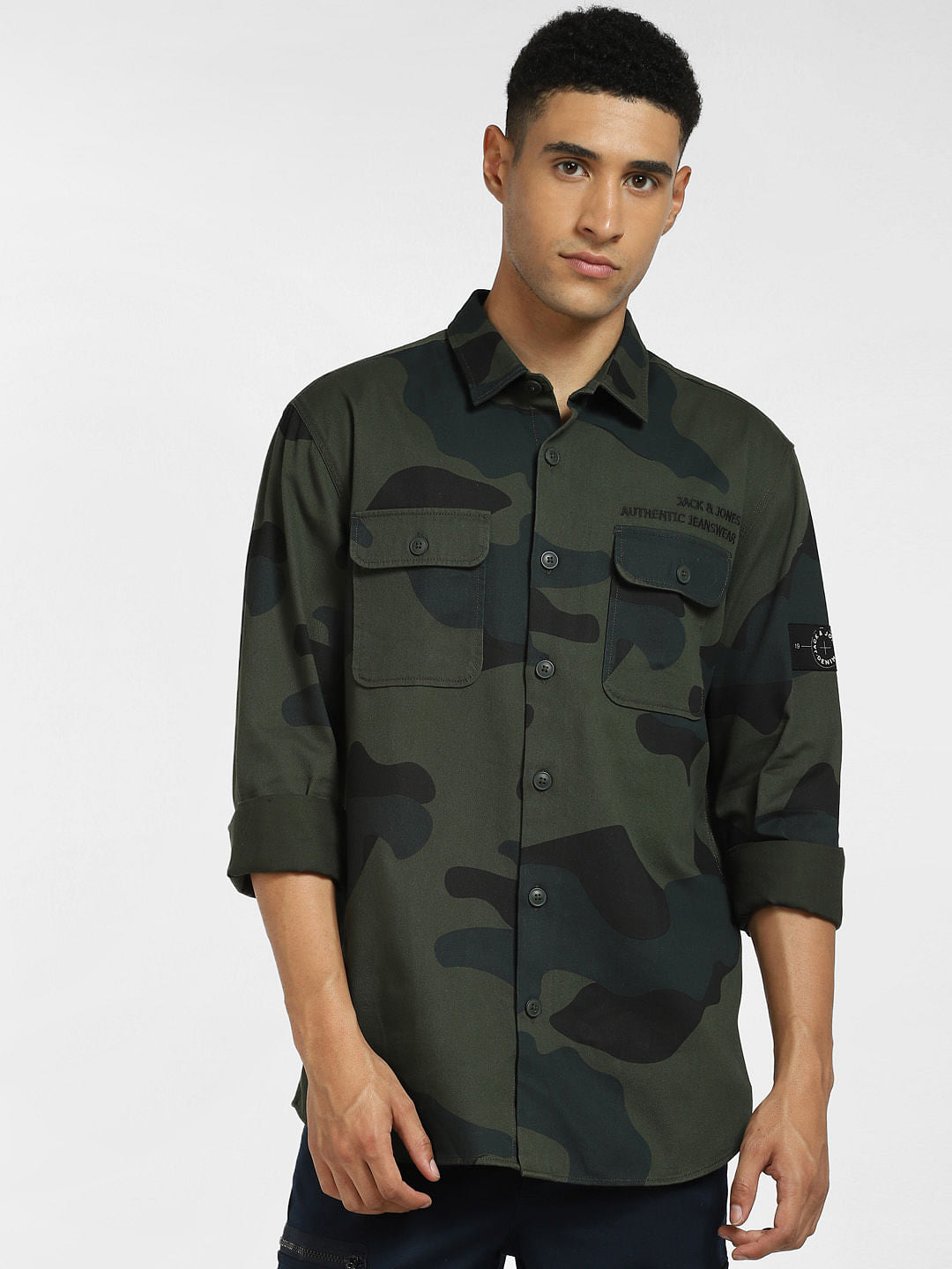Green Camo Print Full Sleeves Shirt