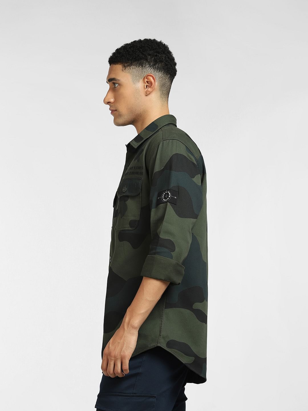 Green Camo Print Full Sleeves Shirt