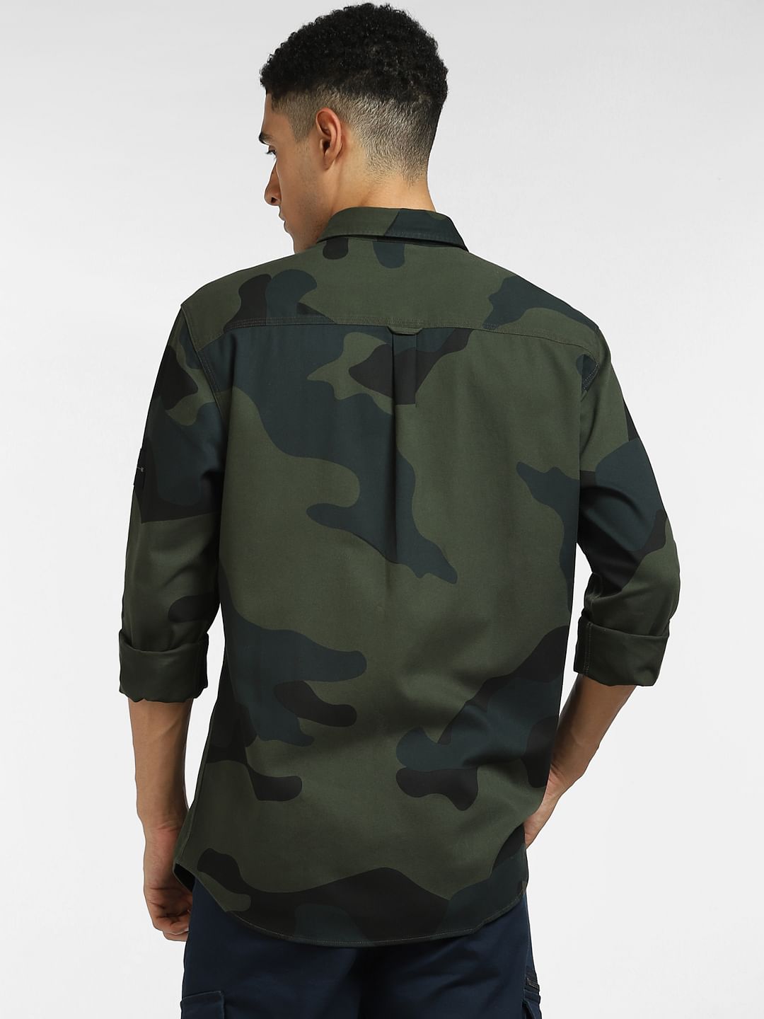 Green Camo Print Full Sleeves Shirt