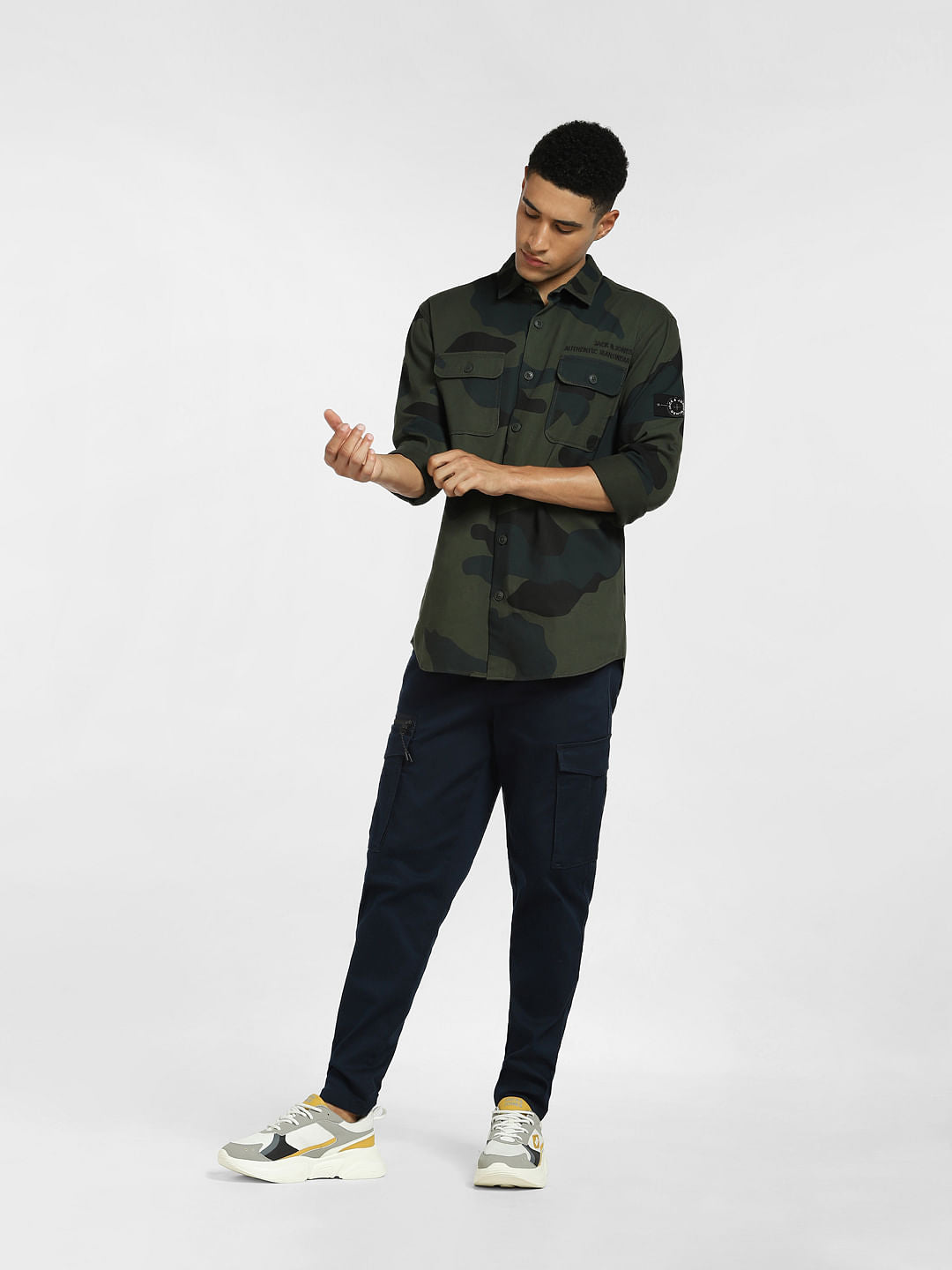 Green Camo Print Full Sleeves Shirt