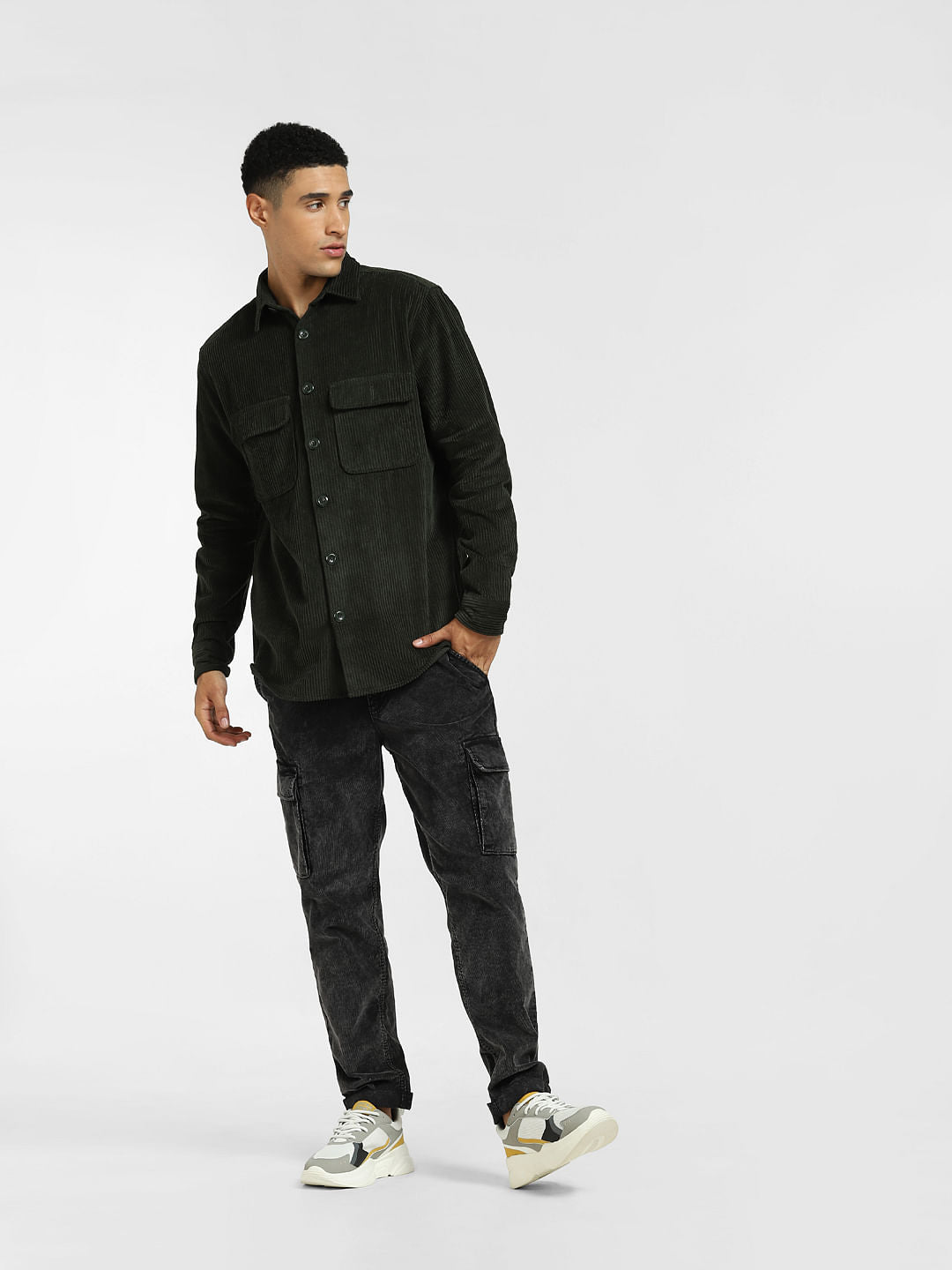 Green Corduroy Full Sleeves Shirt